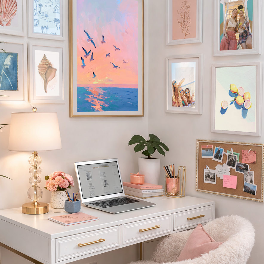 Gulls at Sunset Art Print | Coastal Dorm Decor | Wall Art - Campus Greek Fit