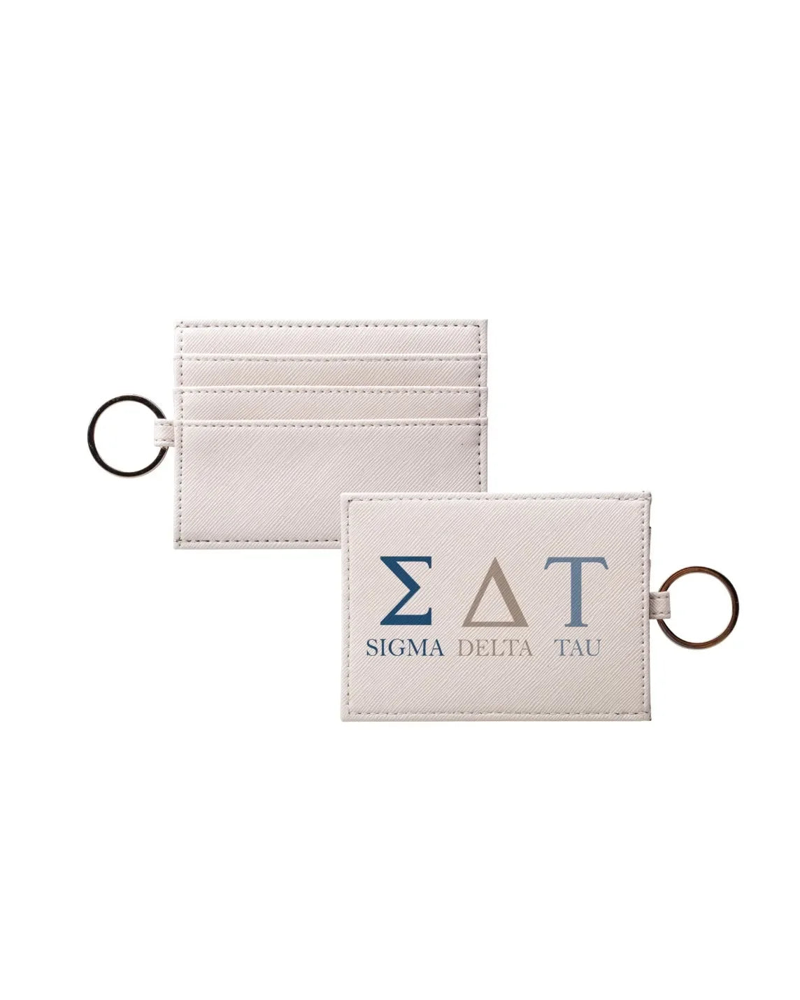 Sig Delt Vegan Saffiano Leather Keychain Card Holder Leather - Modern Greek Letters Travel Wallet
