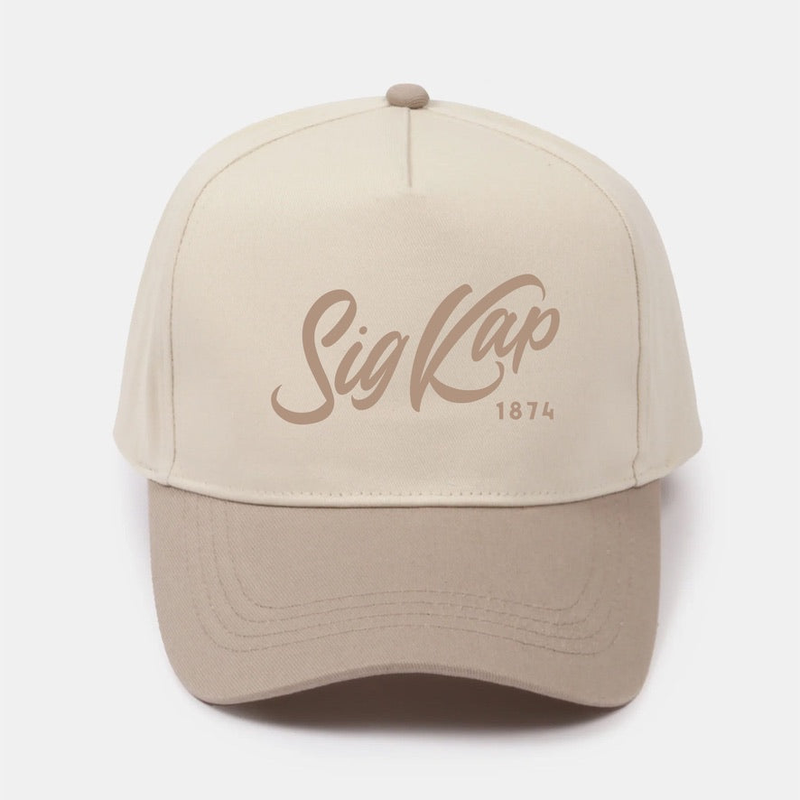 Sig Kap Embroidered Two Tone Baseball Cap Hat Script 1874 Tan