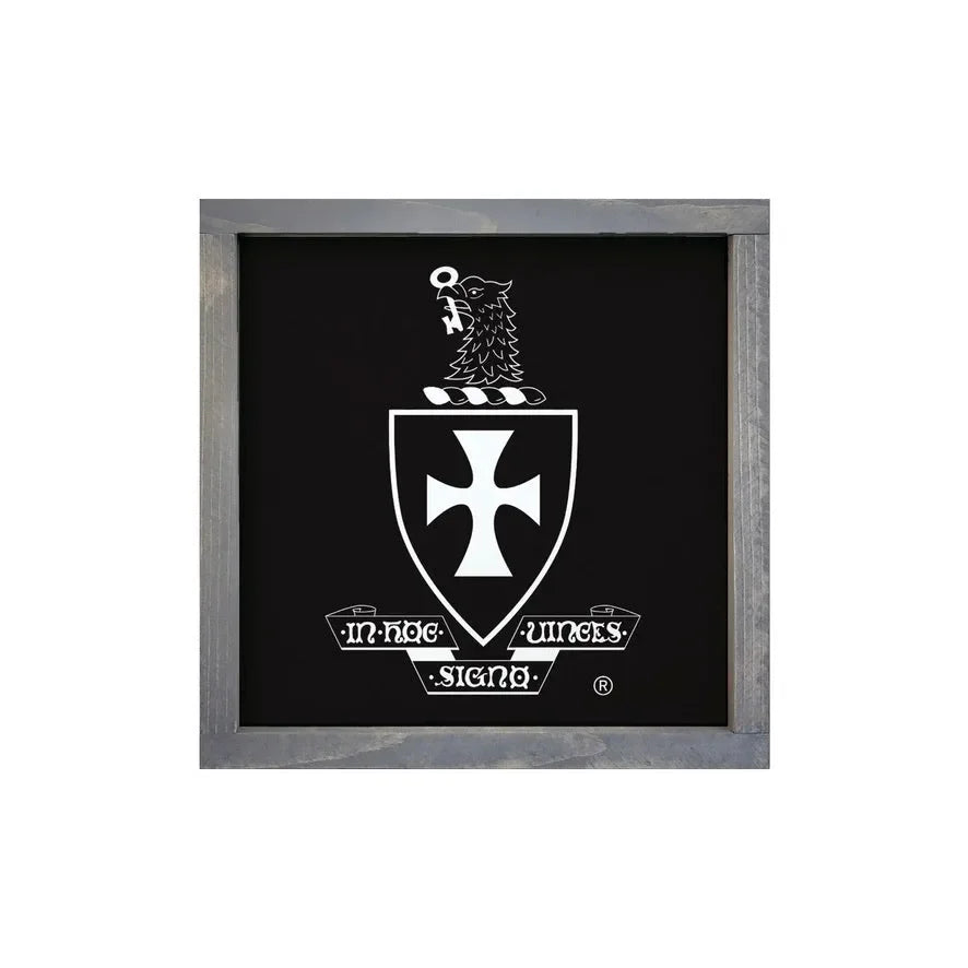 Sigma Chi 12x12 Wood Framed Sign - Coat of Arms Black Weathered Gray Wall Art & Signs