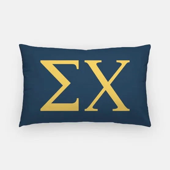 Sigma Chi Lumbar Pillow Cover - Greek Letters Deep Blue Gold Pillow Covers