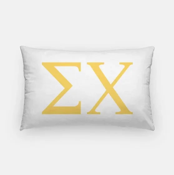Sigma Chi Lumbar Pillow Cover - Greek Letters White Gold Pillow Covers