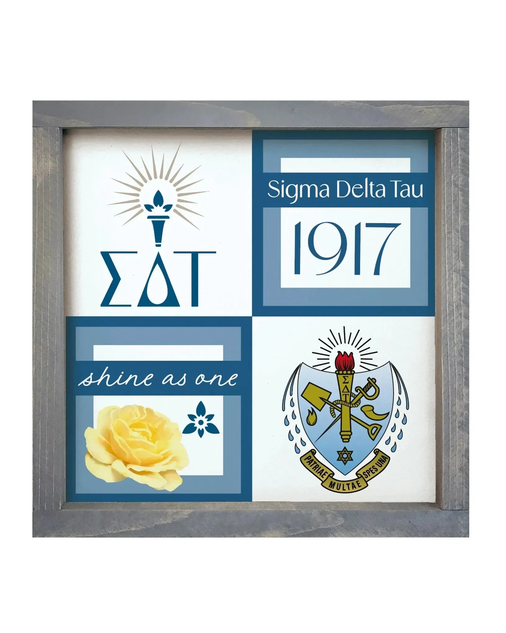 Sigma Delta Tau 12x12 Wood Framed Sign - Classic Color Block Weathered Gray Wall Art & Signs