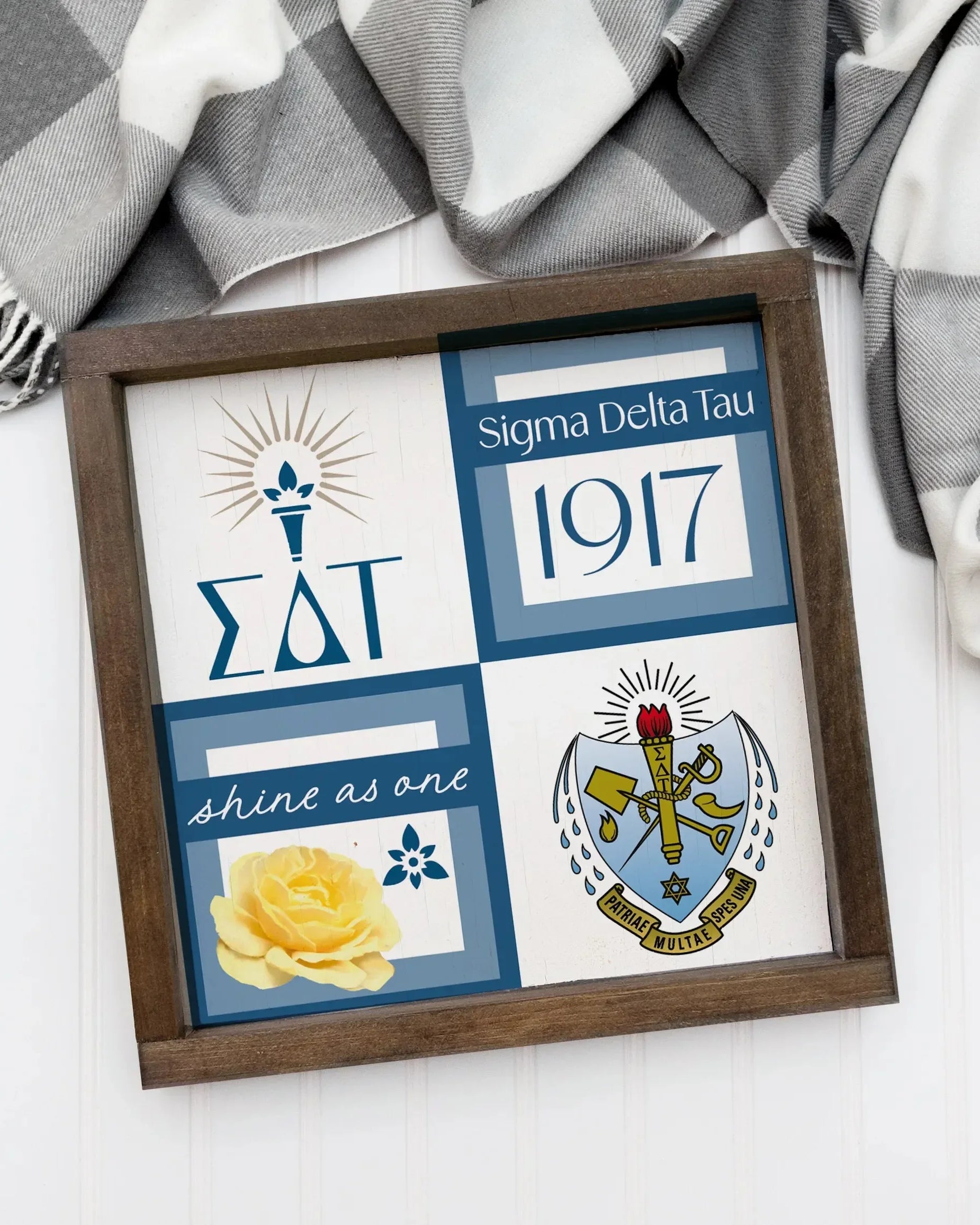 Sigma Delta Tau 12x12 Wood Framed Sign - Classic Color Block Wall Art & Signs