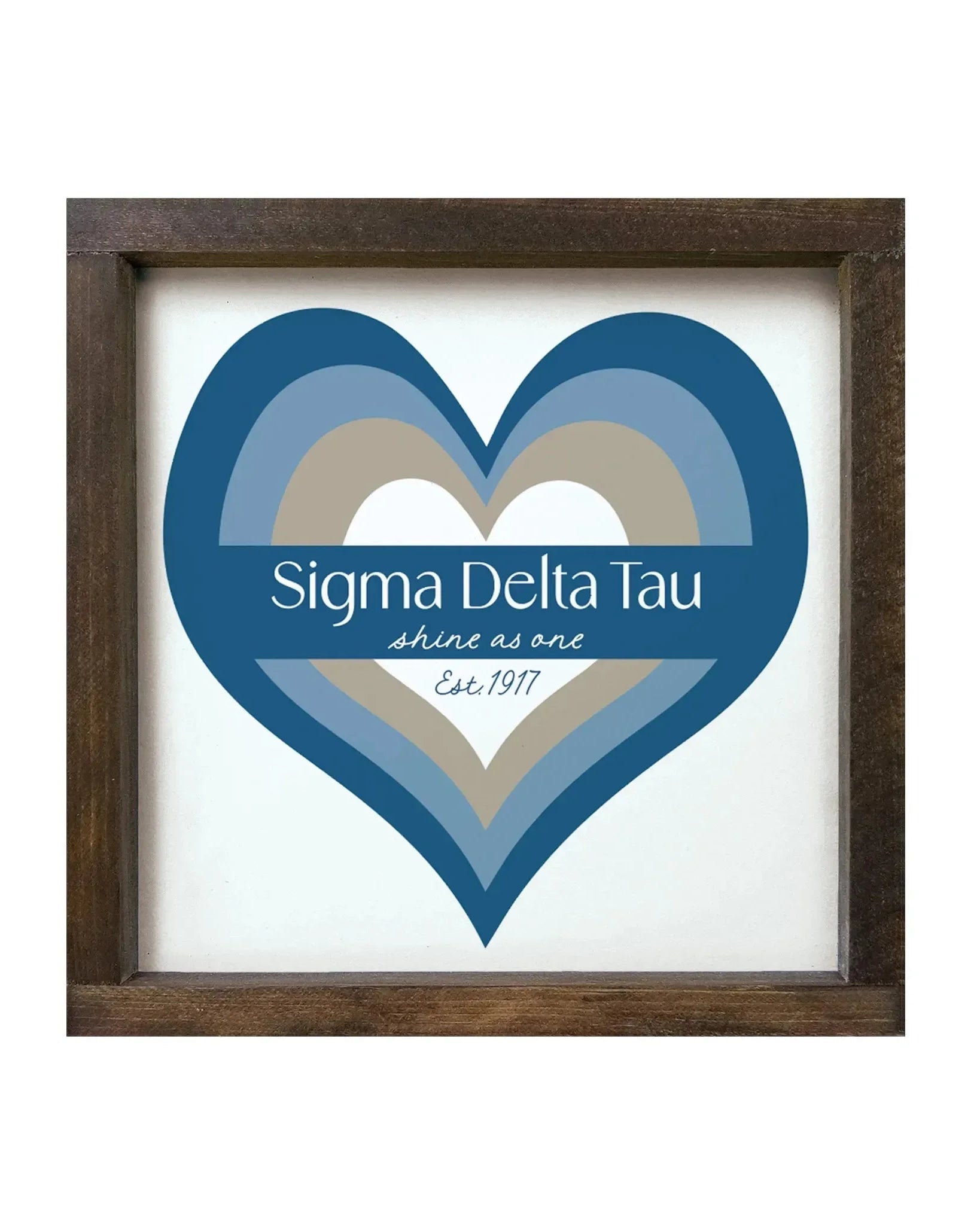 Sigma Delta Tau 12x12 Wood Framed Sign - Heart Walnut Stain Wall Art & Signs