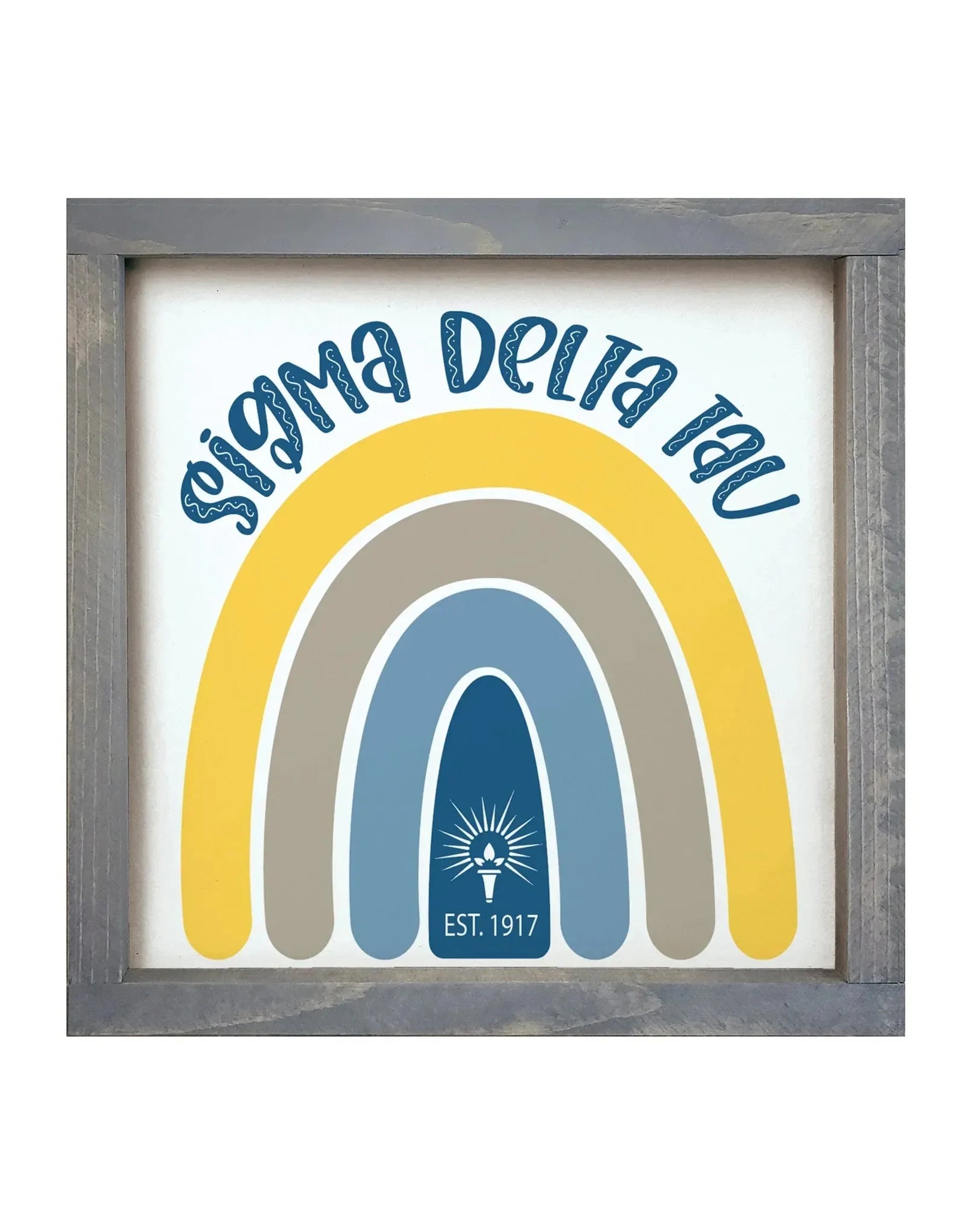 Sigma Delta Tau 12x12 Wood Framed Sign - Rainbow Weathered Gray Wall Art & Signs