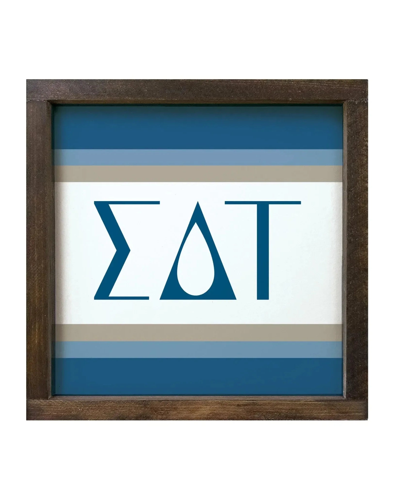 Sigma Delta Tau 12x12 Wood Framed Sign - Stripes Walnut Stain Wall Art & Signs