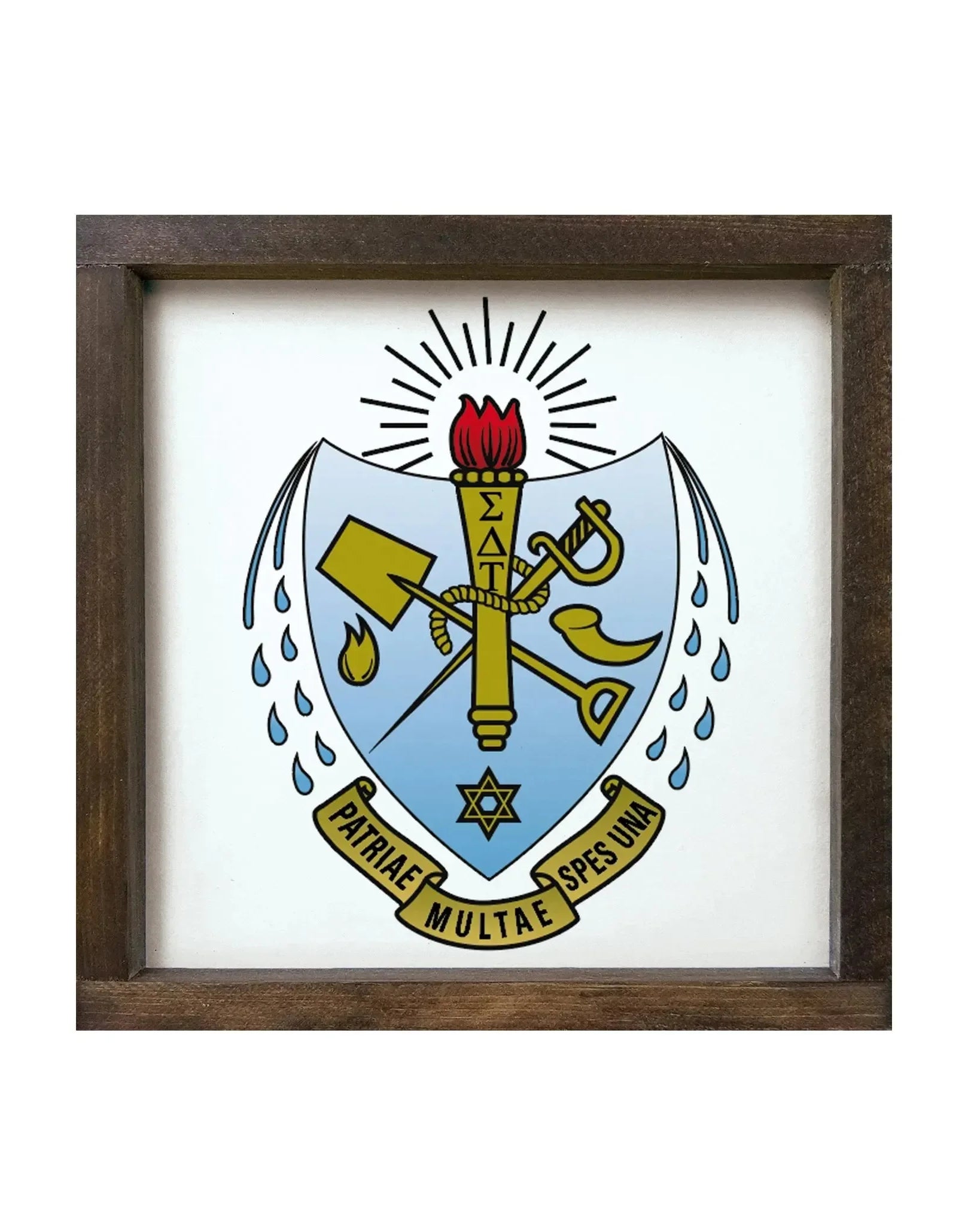 Sigma Delta Tau 12x12 Wood Framed Sign - Traditional Crest Walnut Stain Wall Art & Signs