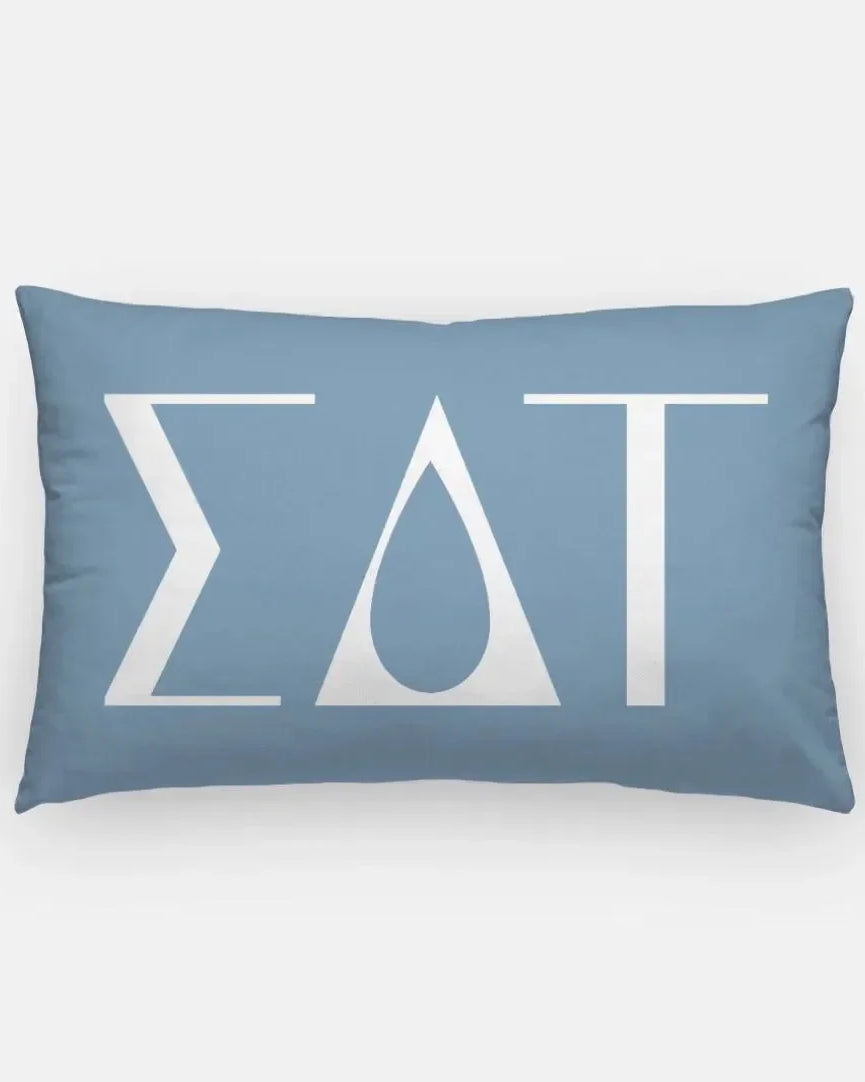 Sigma Delta Tau Lumbar Pillow - Knockout Greek Letters Droplet Blue