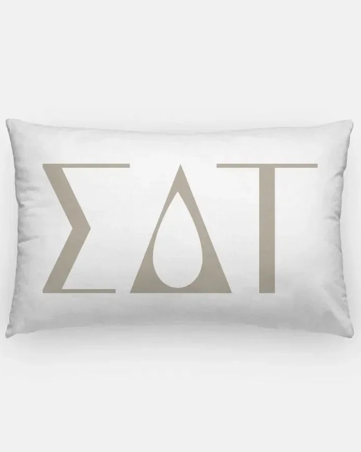 Sigma Delta Tau Lumbar Pillow - Knockout Greek Letters White Cafe au Lait