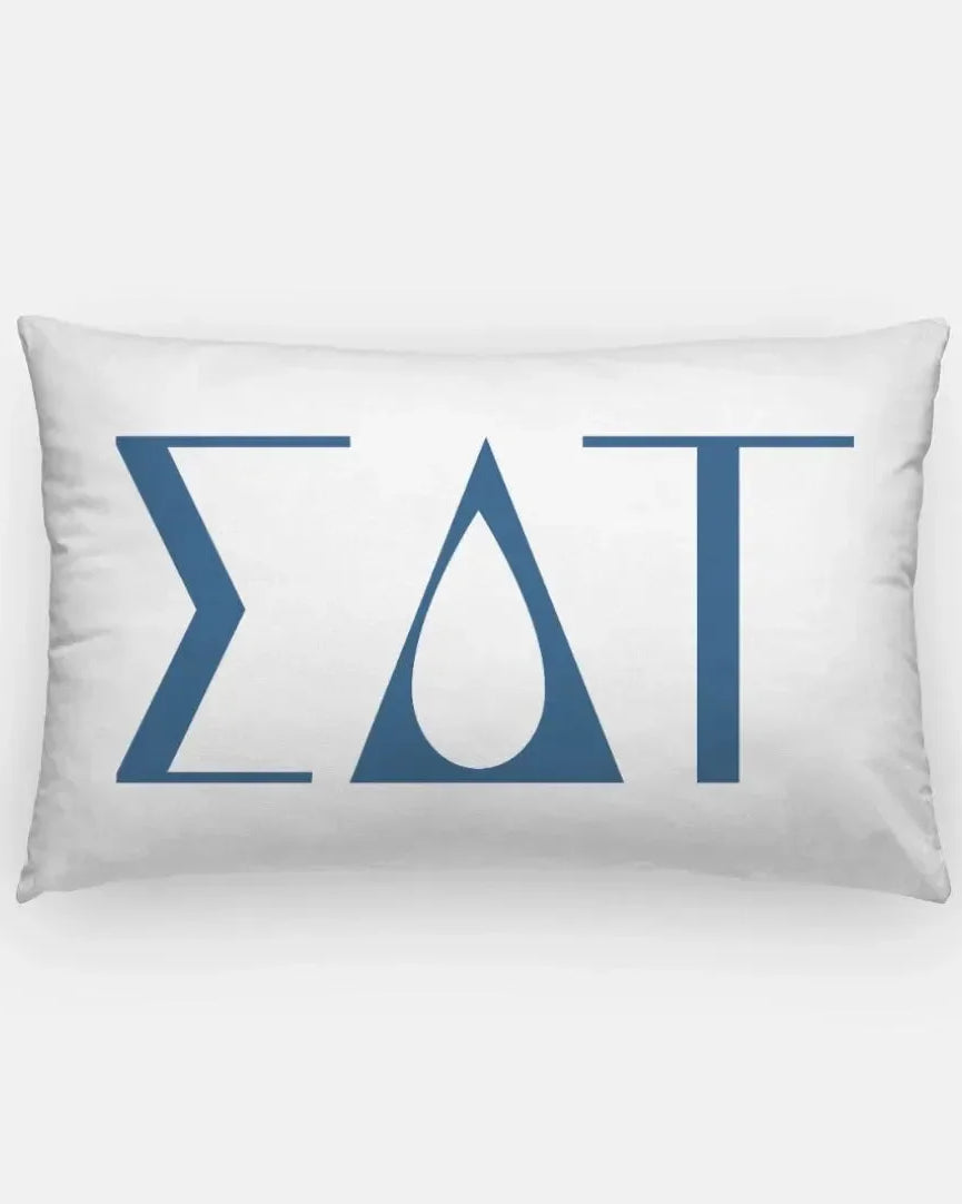Sigma Delta Tau Lumbar Pillow - Knockout Greek Letters White Old Blue
