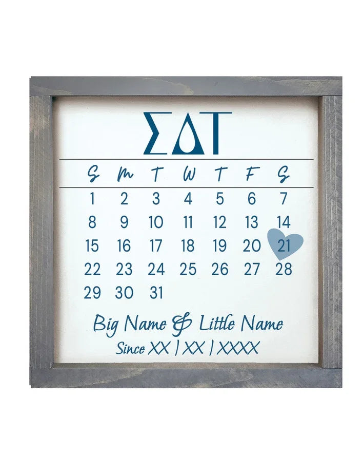 Sigma Delta Tau Personalized Big Little Calendar Framed Sign - 12x12