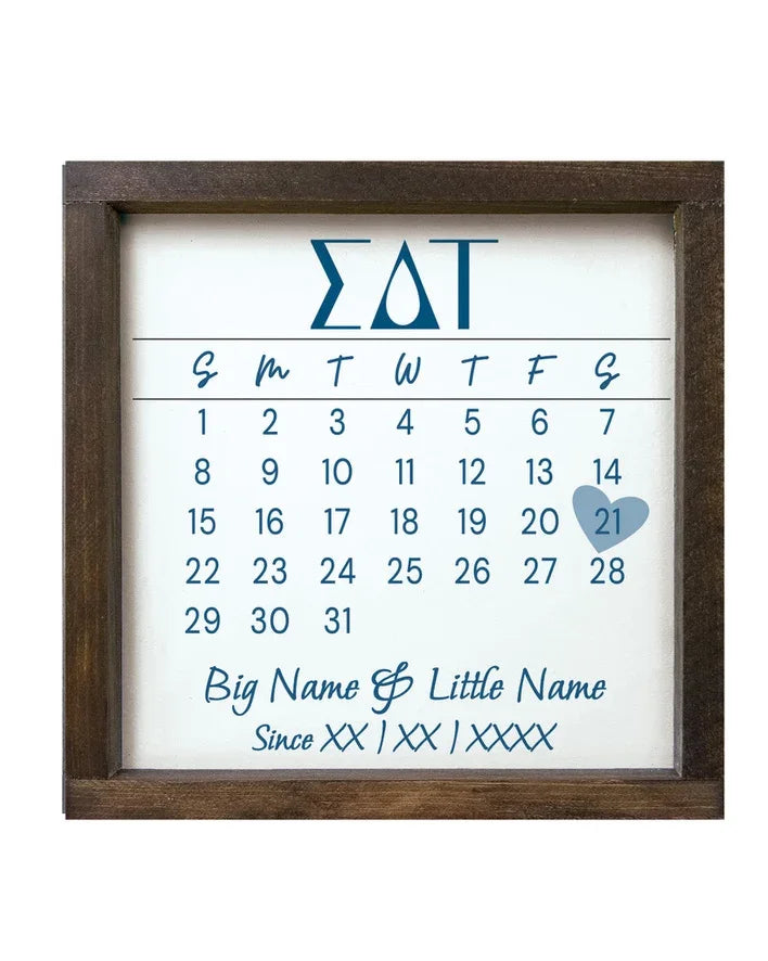 Sigma Delta Tau Personalized Big Little Calendar Framed Sign - 12x12