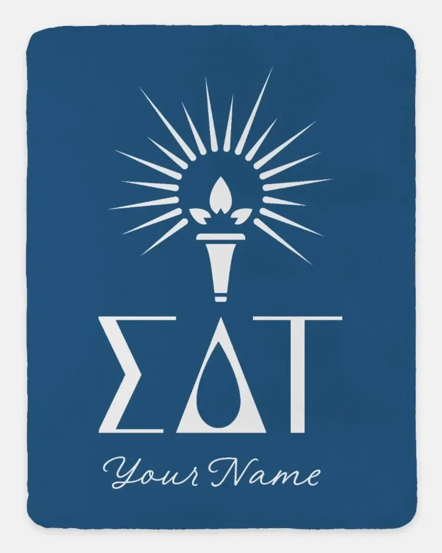 Sigma Delta Tau Personalized XL 60x80 Sherpa Throw Blanket Old Blue Throw Blankets
