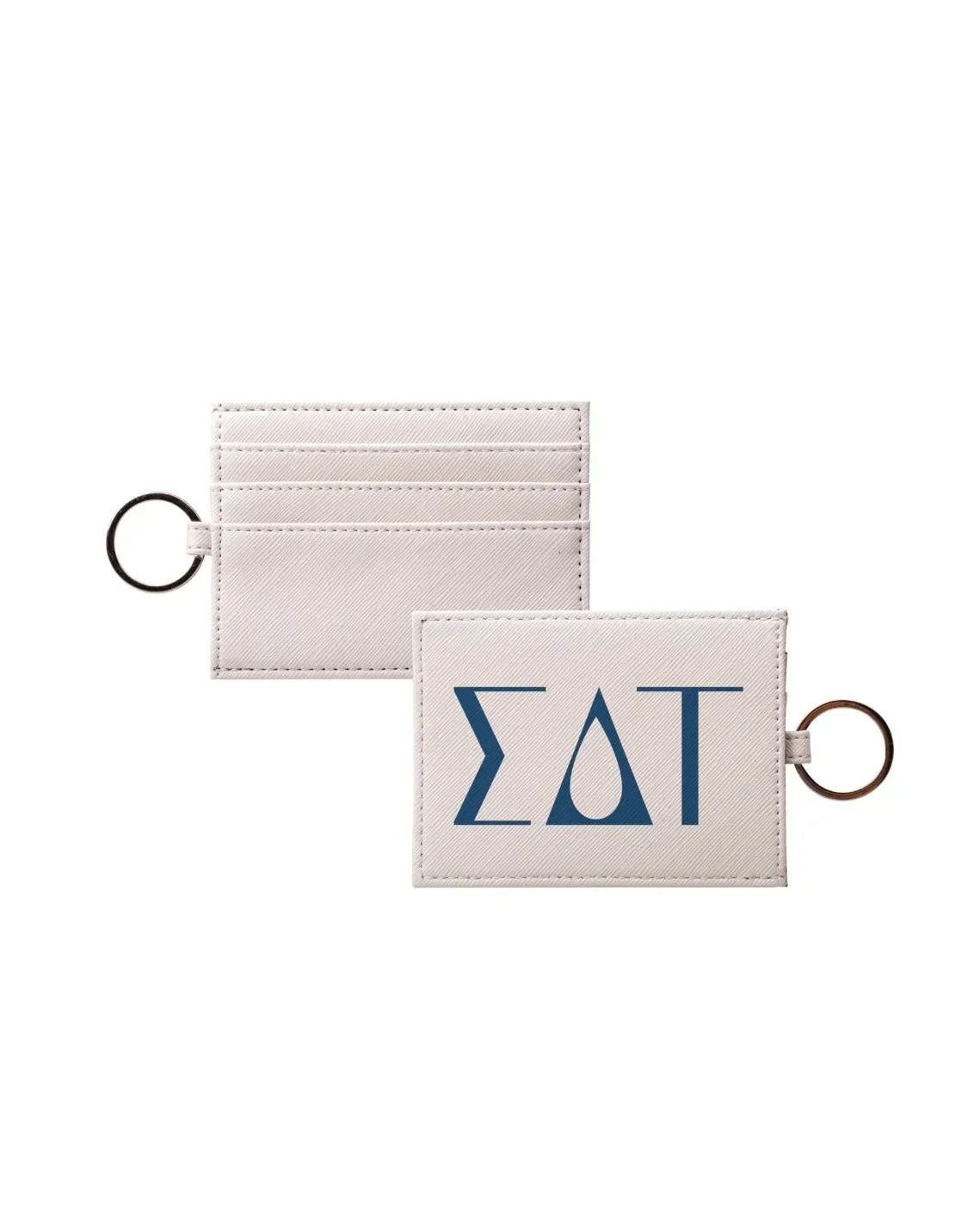 Sigma Delta Tau Vegan Saffiano Leather Keychain Card Holder - Greek Letters Old Blue Travel Wallet