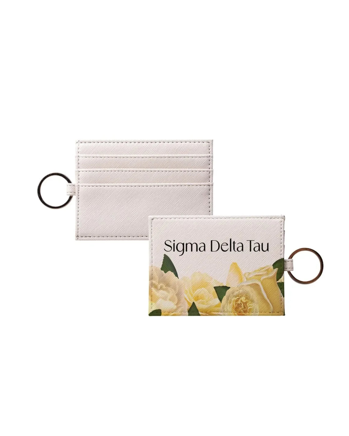 Sigma Delta Tau Vegan Saffiano Leather Keychain Card Holder - Roses Travel Wallet