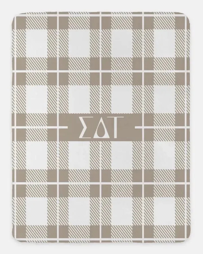 Sigma Delta Tau XL 60x80 Sherpa Throw Blanket - Plaid Cafe Throw Blankets