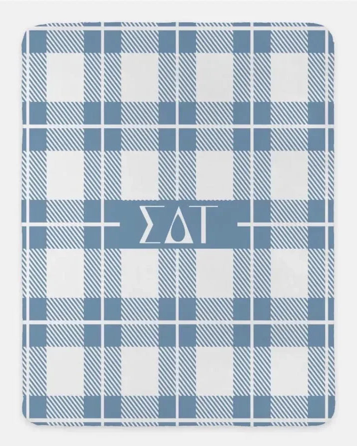 Sigma Delta Tau XL 60x80 Sherpa Throw Blanket - Plaid Droplet Blue