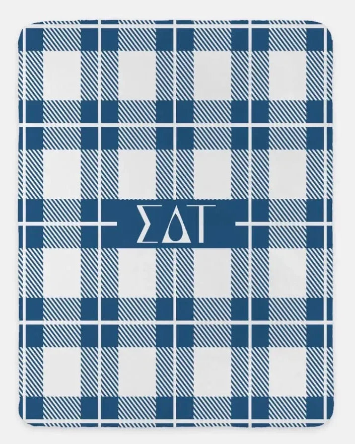 Sigma Delta Tau XL 60x80 Sherpa Throw Blanket - Plaid Old Blue
