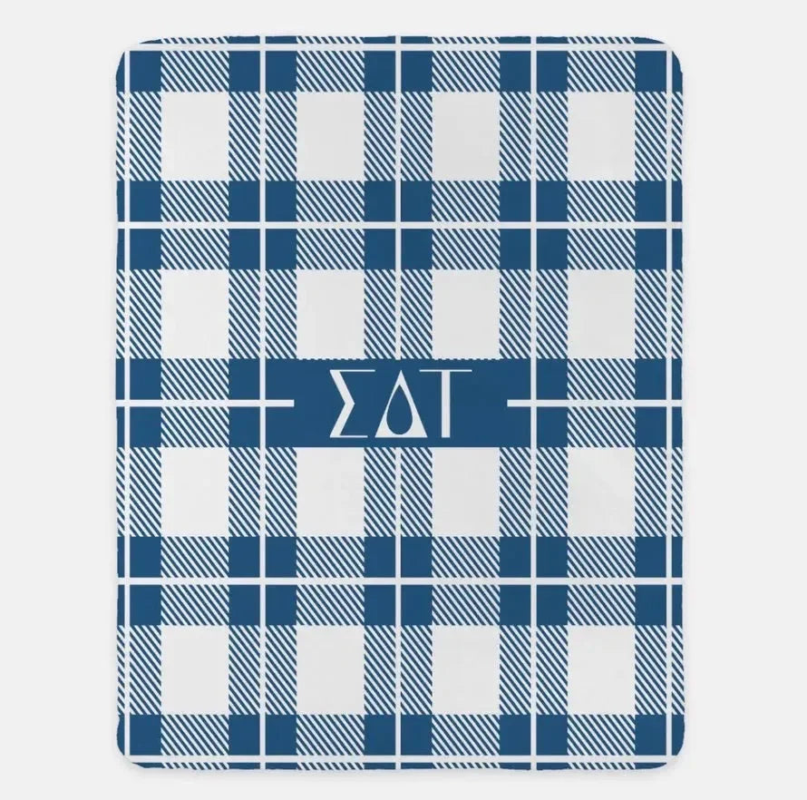 Sigma Delta Tau XL 60x80 Sherpa Throw Blanket - Plaid Old Blue