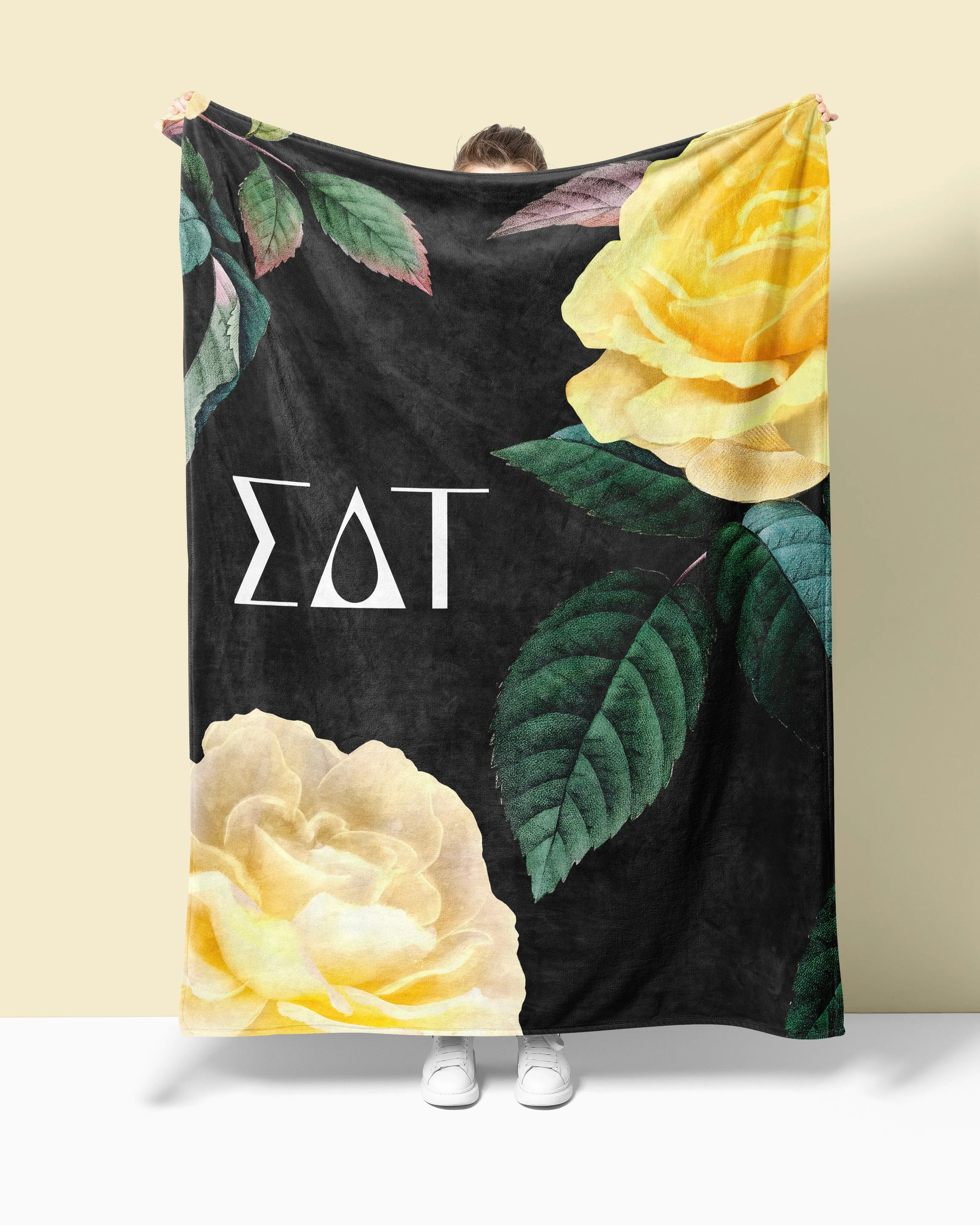 Sigma Delta Tau Sherpa Blanket XL 60x80 Yellow Roses | Custom Gifts