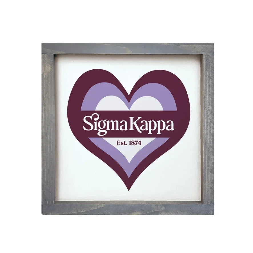 Sigma Kappa 12x12 Heart Wood Framed Sign | Big Little Gifts | Decor