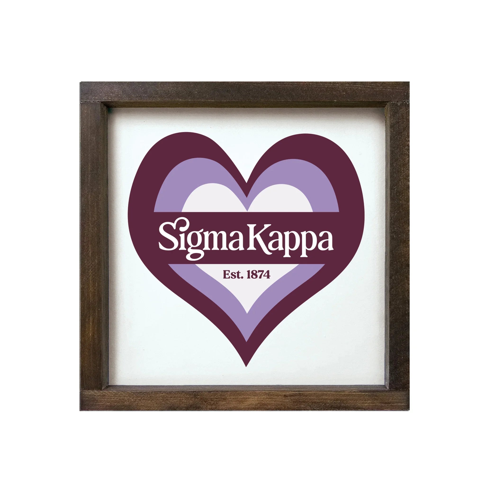 Sigma Kappa 12x12 Heart Wood Framed Sign | Big Little Gifts | Decor