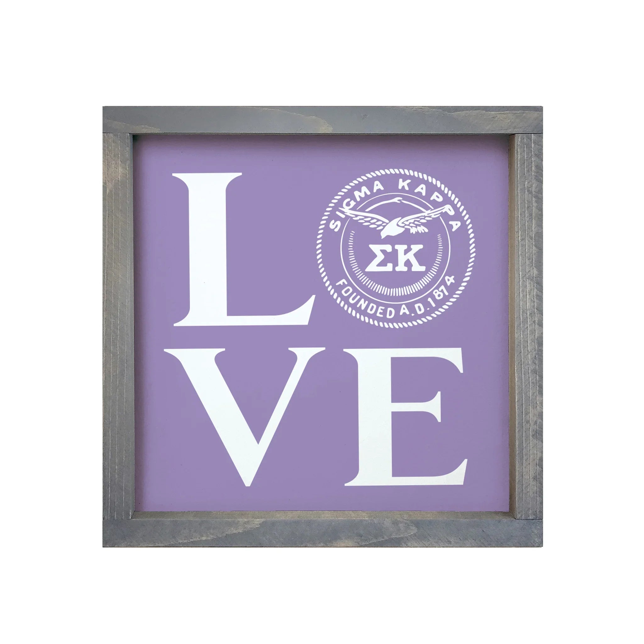 Sigma Kappa 12x12 Wood Framed Sign - "LOVE" Sig Kap Seal