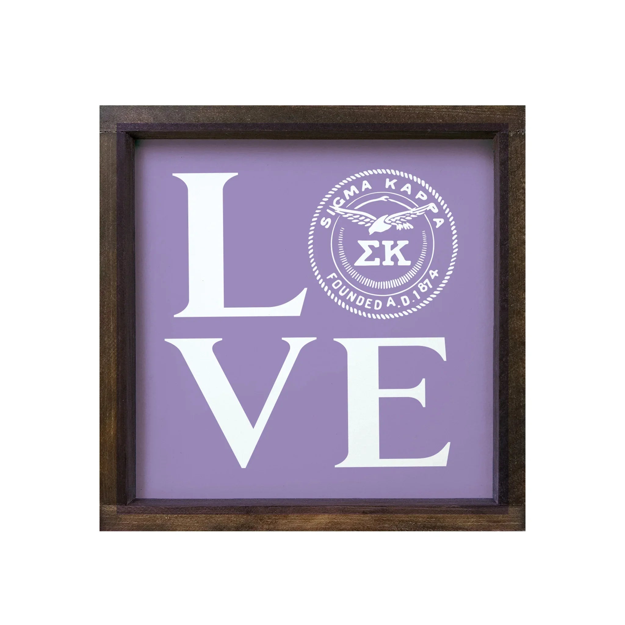 Sigma Kappa 12x12 Wood Framed Sign - "LOVE" Sig Kap Seal