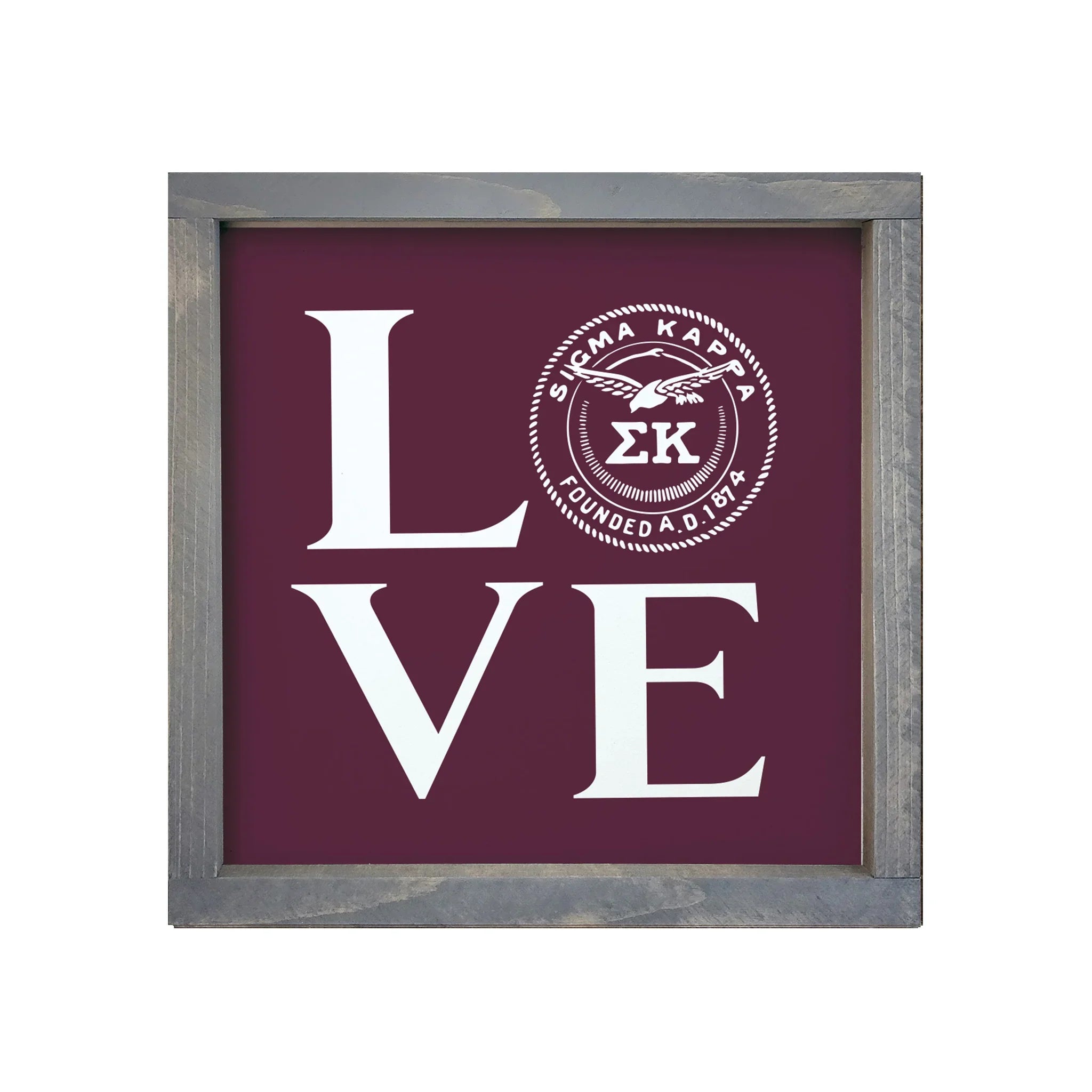 Sigma Kappa 12x12 Wood Framed Sign - "LOVE" Sig Kap Seal