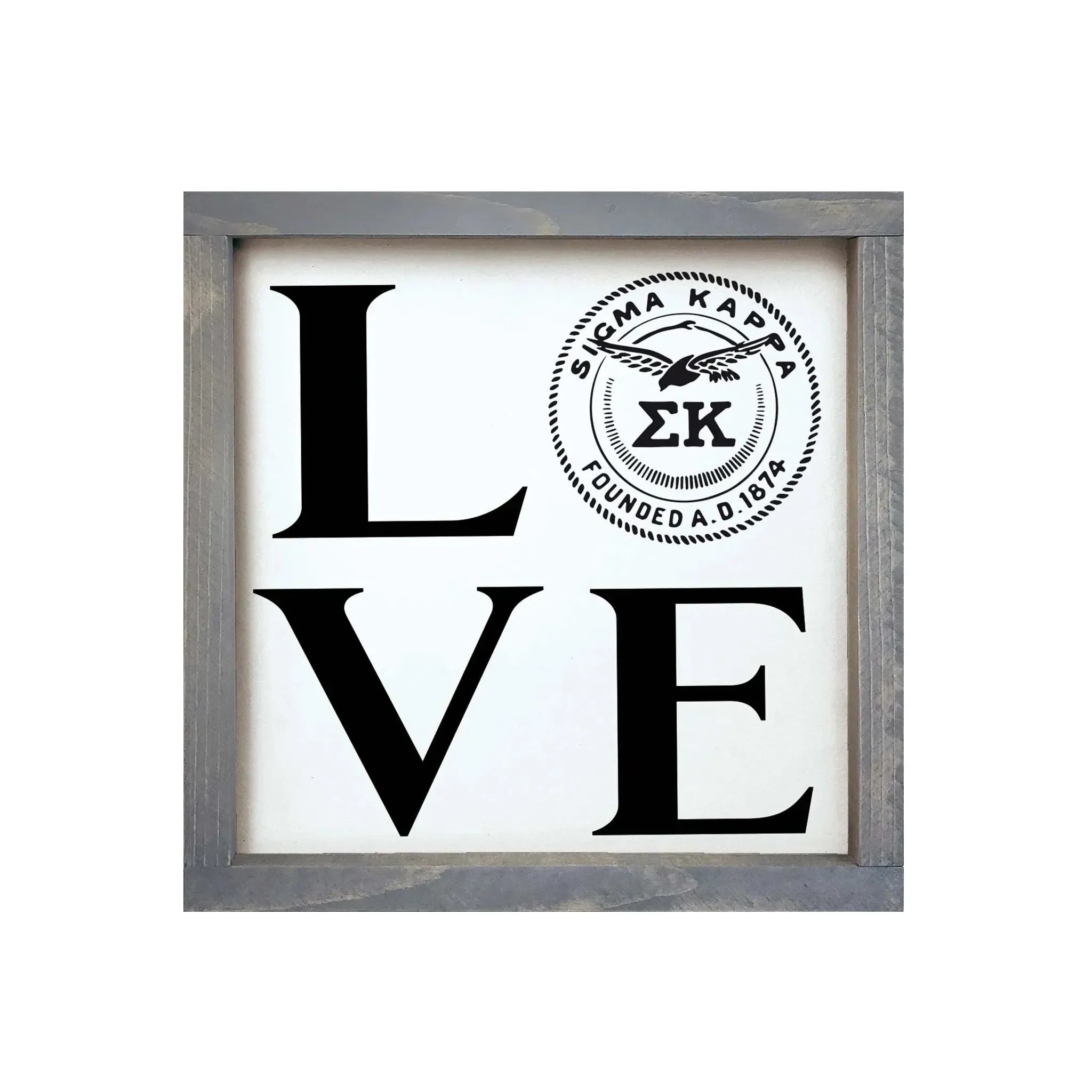 Sigma Kappa 12x12 Wood Framed Sign - "LOVE" Sig Kap Seal