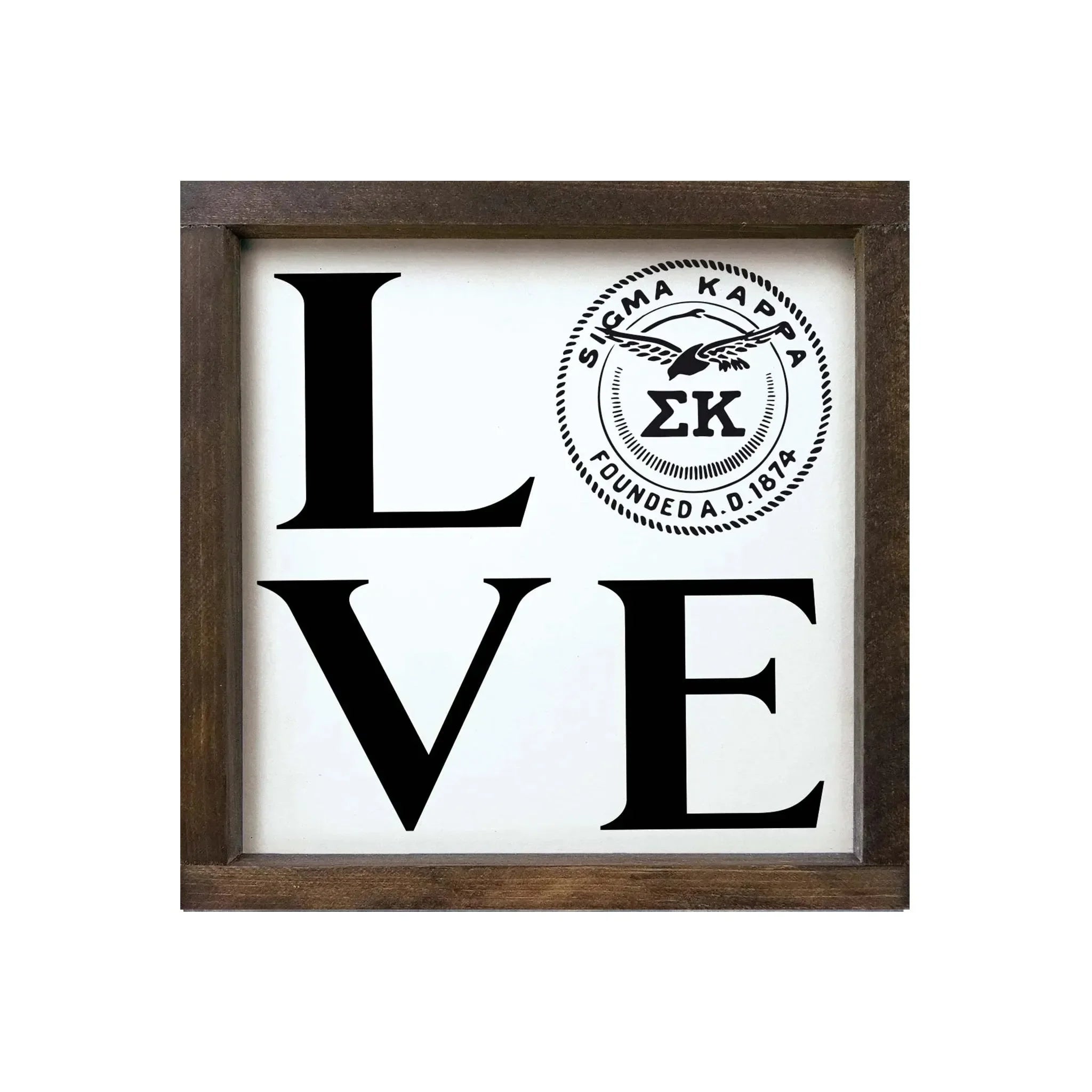 Sigma Kappa 12x12 Wood Framed Sign - "LOVE" Sig Kap Seal