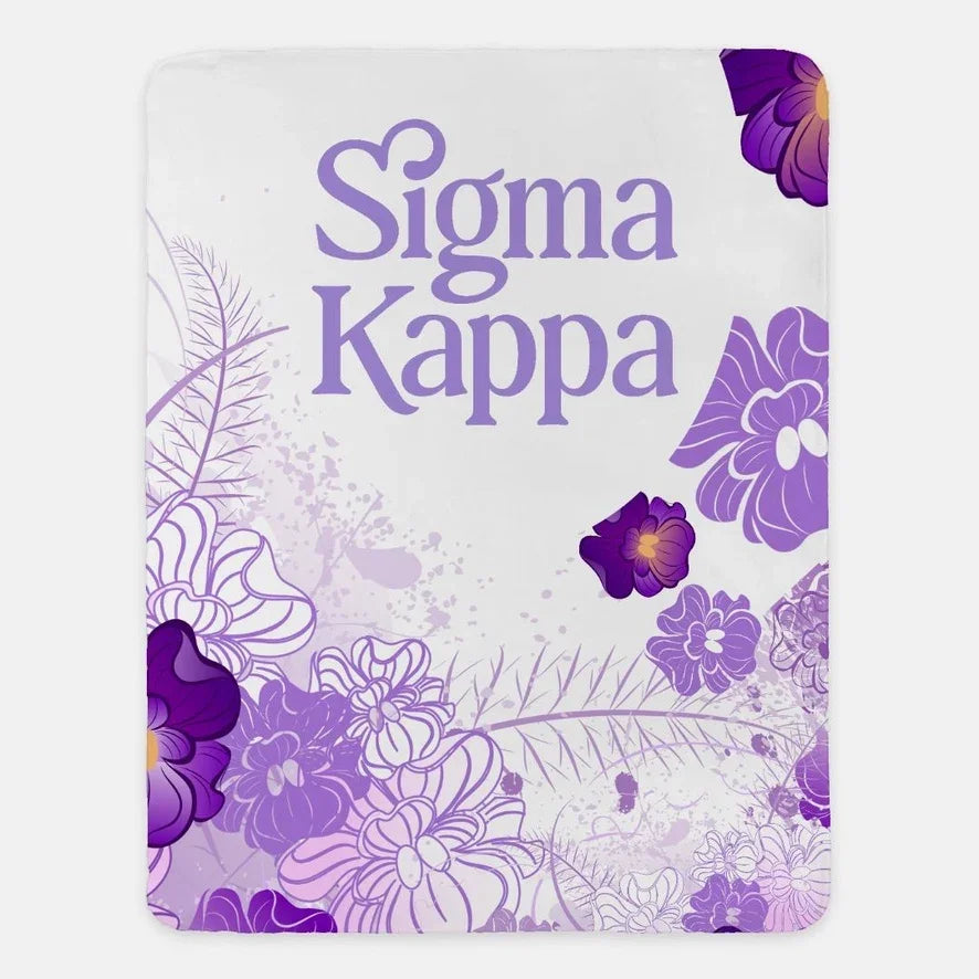 Sigma Kappa Purple Violets Sherpa Blanket - XL 60"x80" Gifts