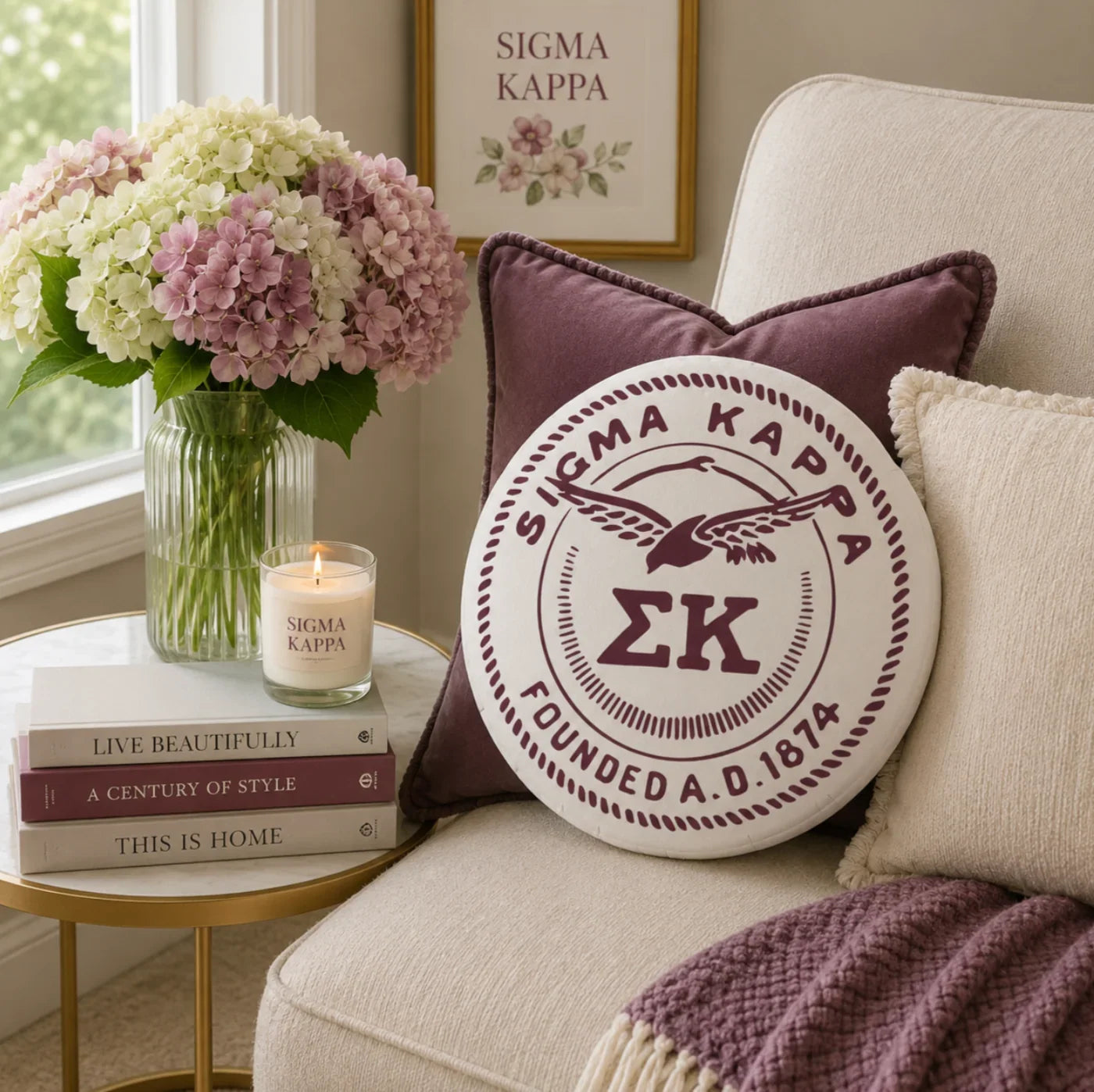 Sigma Kappa Seal Custom-Shape Throw Pillow| Sig Kap Gifts
