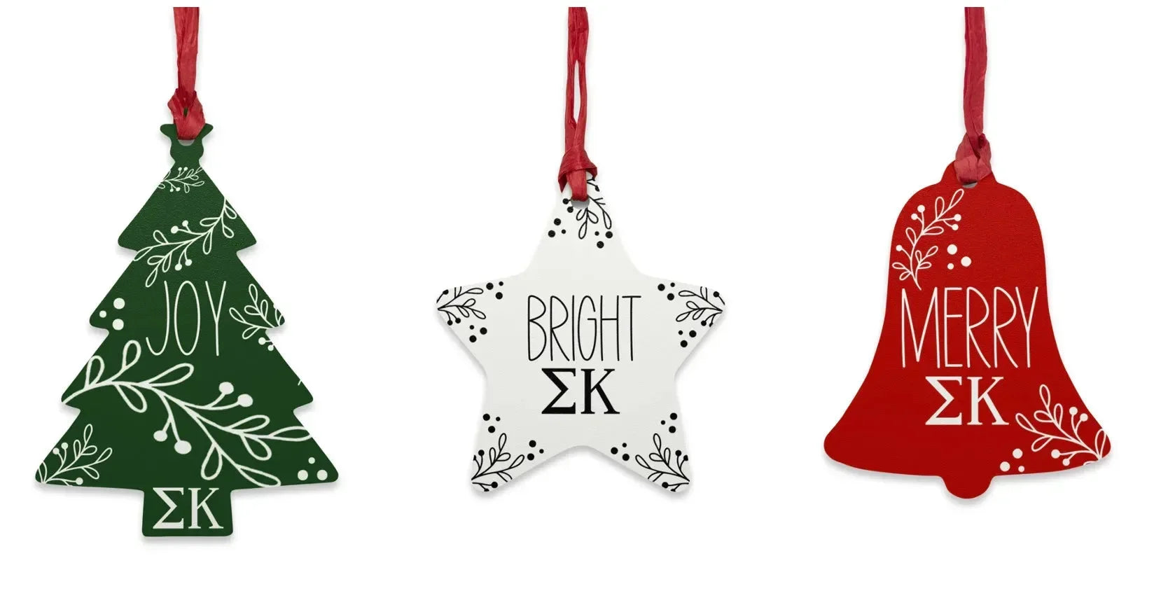 Sigma Kappa Wood Christmas Ornaments / Magnets (Set of 3) Holiday Ornaments