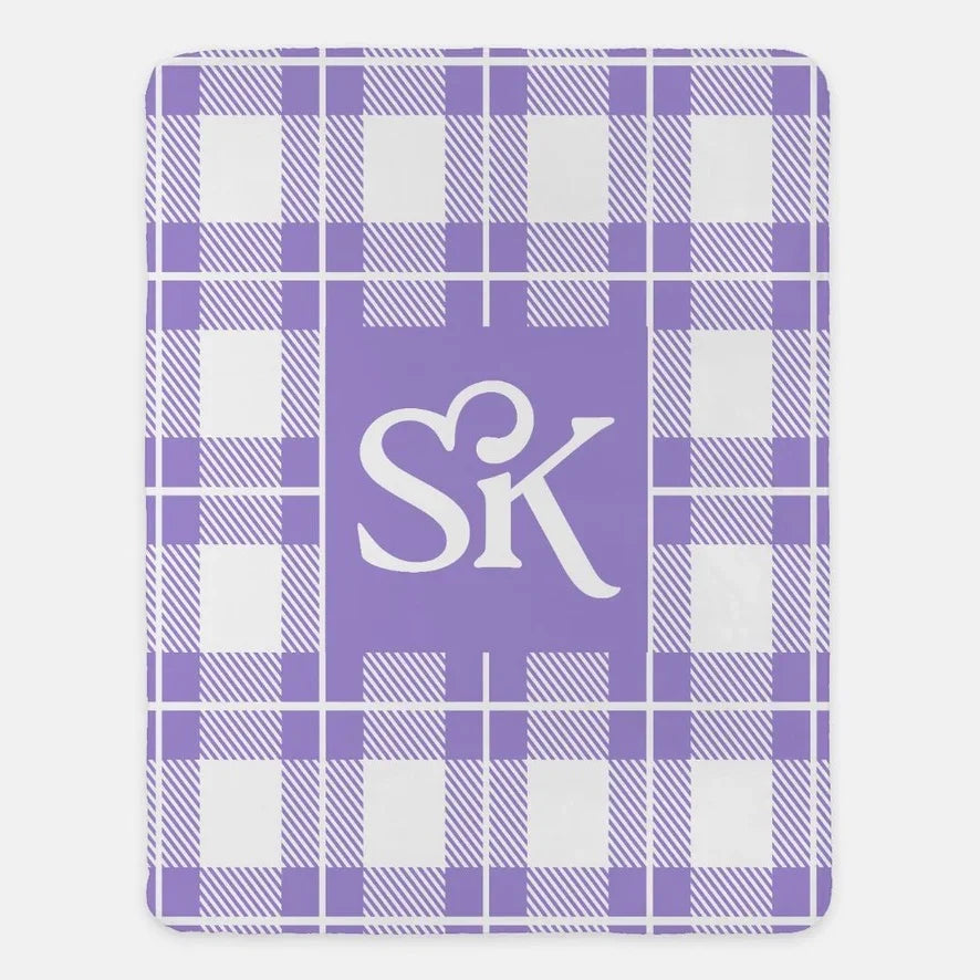 Sigma Kappa XL 60x80 Plaid Sherpa Throw Blanket SK Logo Lavender