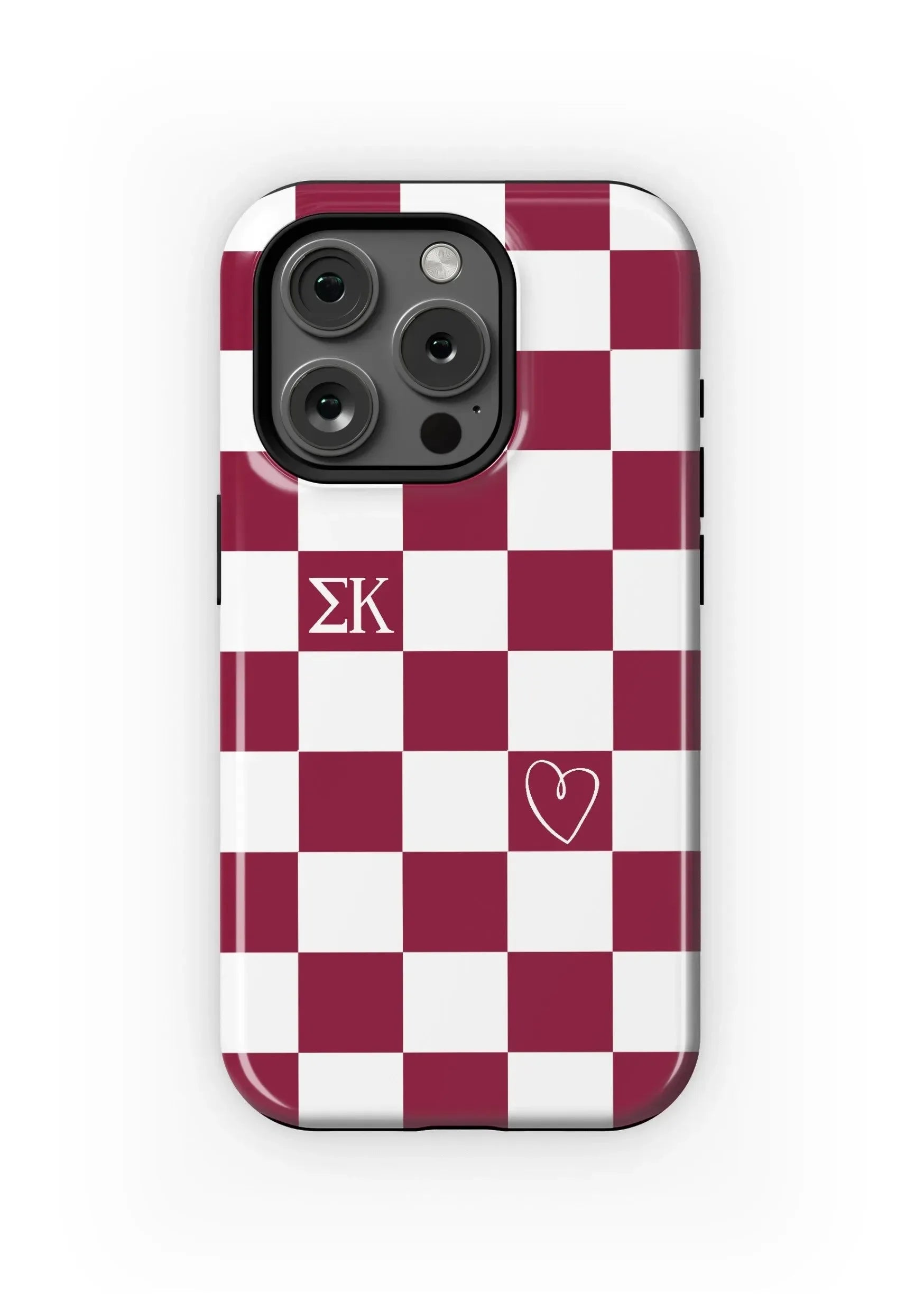 Sigma Kappa iPhone 16, 15, 14 Mobile Phone Case - Maroon Check Gloss Mobile Phone Cases