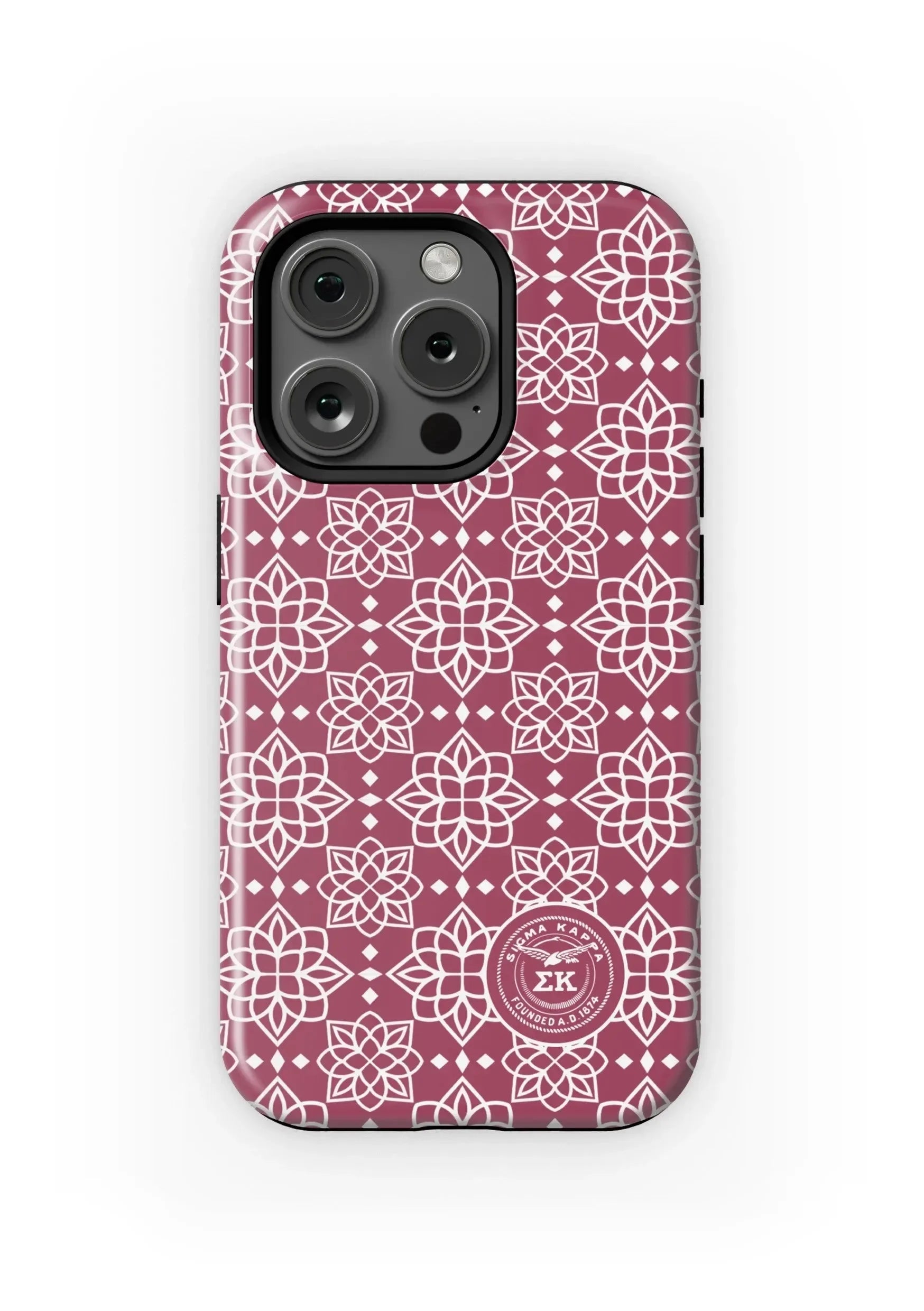 Sigma Kappa iPhone 16, 15, 14 Mobile Phone Case - Maroon Ornate Matte Mobile Phone Cases