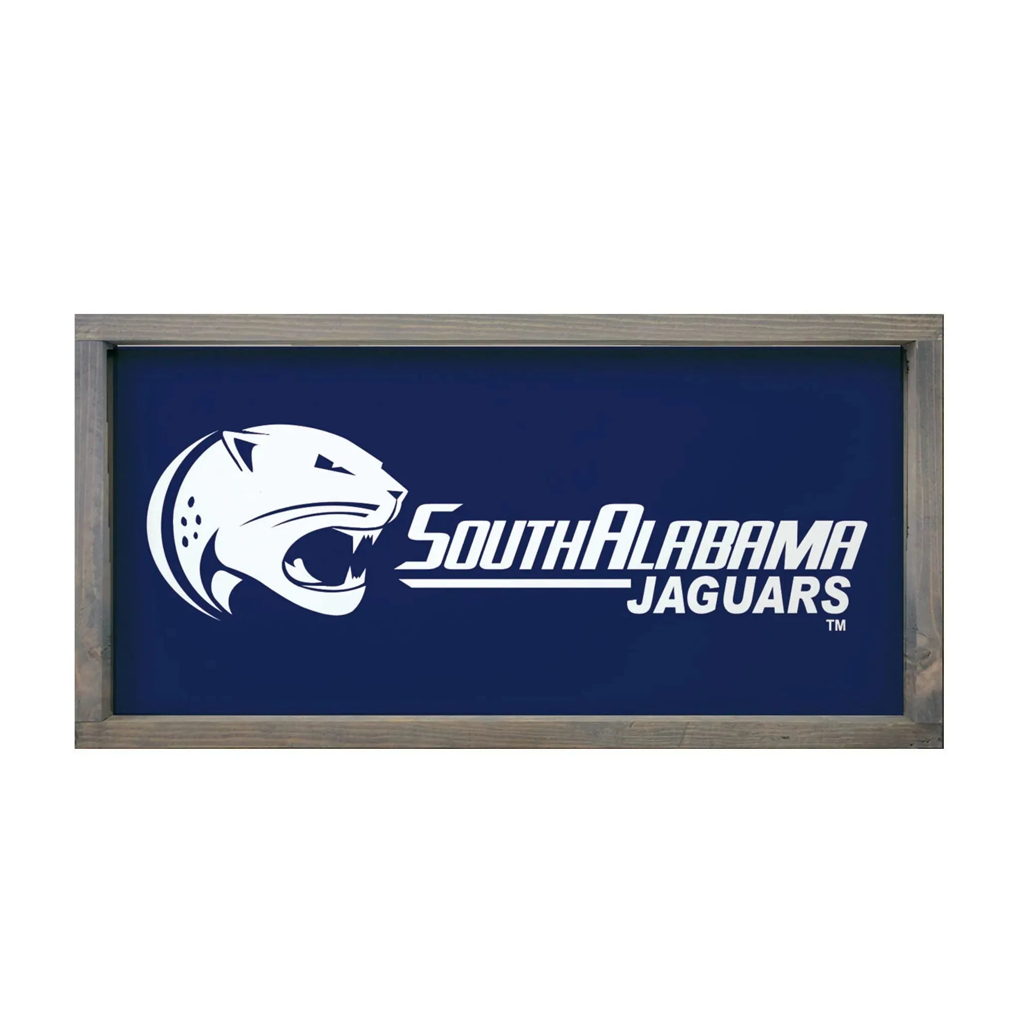 University of South Alabama Large 12x24 Classic White Logo Wood Sign - Blue Weathered Gray Wall Art & Signs