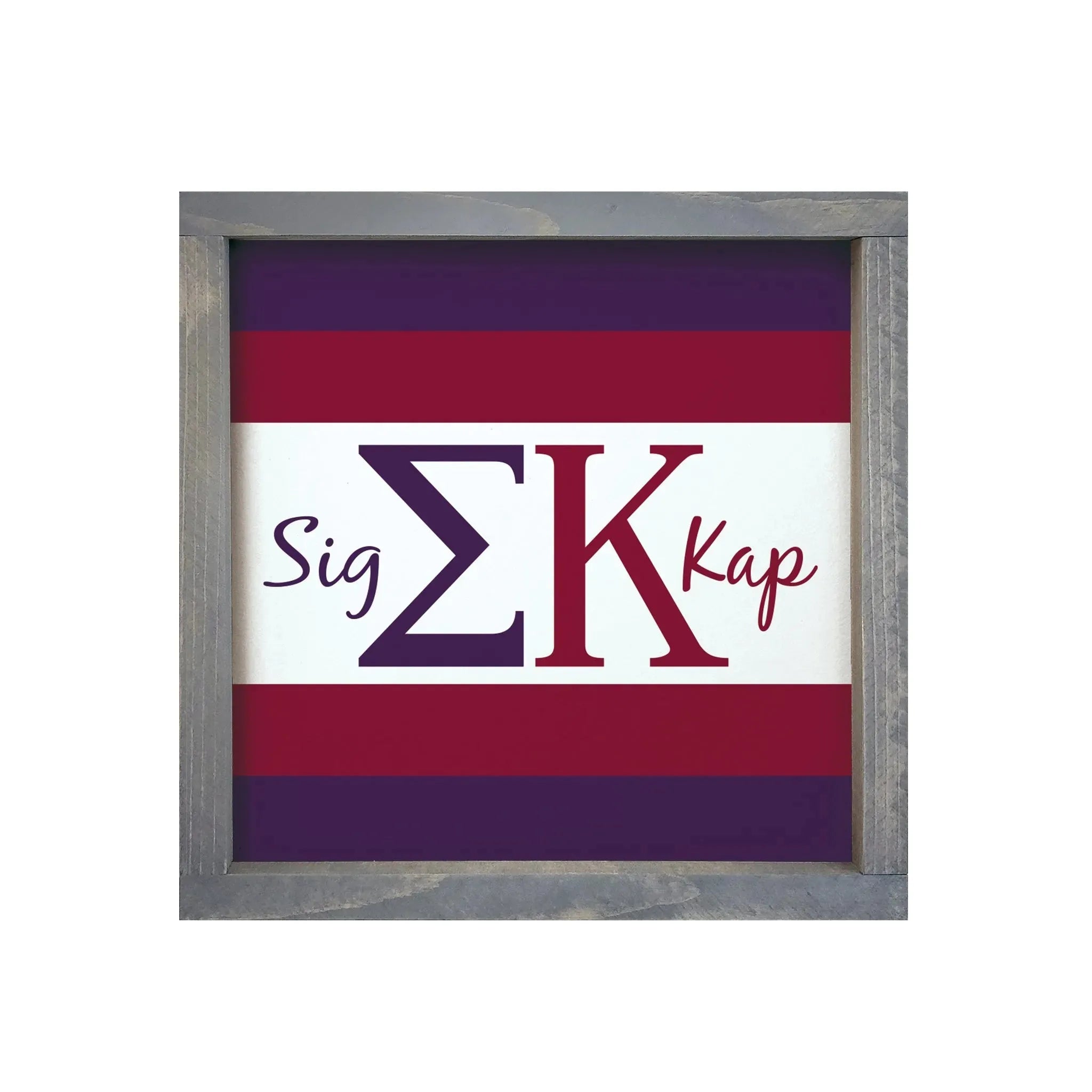 Sigma Kappa 12x12 Wood Framed Sign - Greek Letters & Stripes Weathered Gray Wall Art & Signs