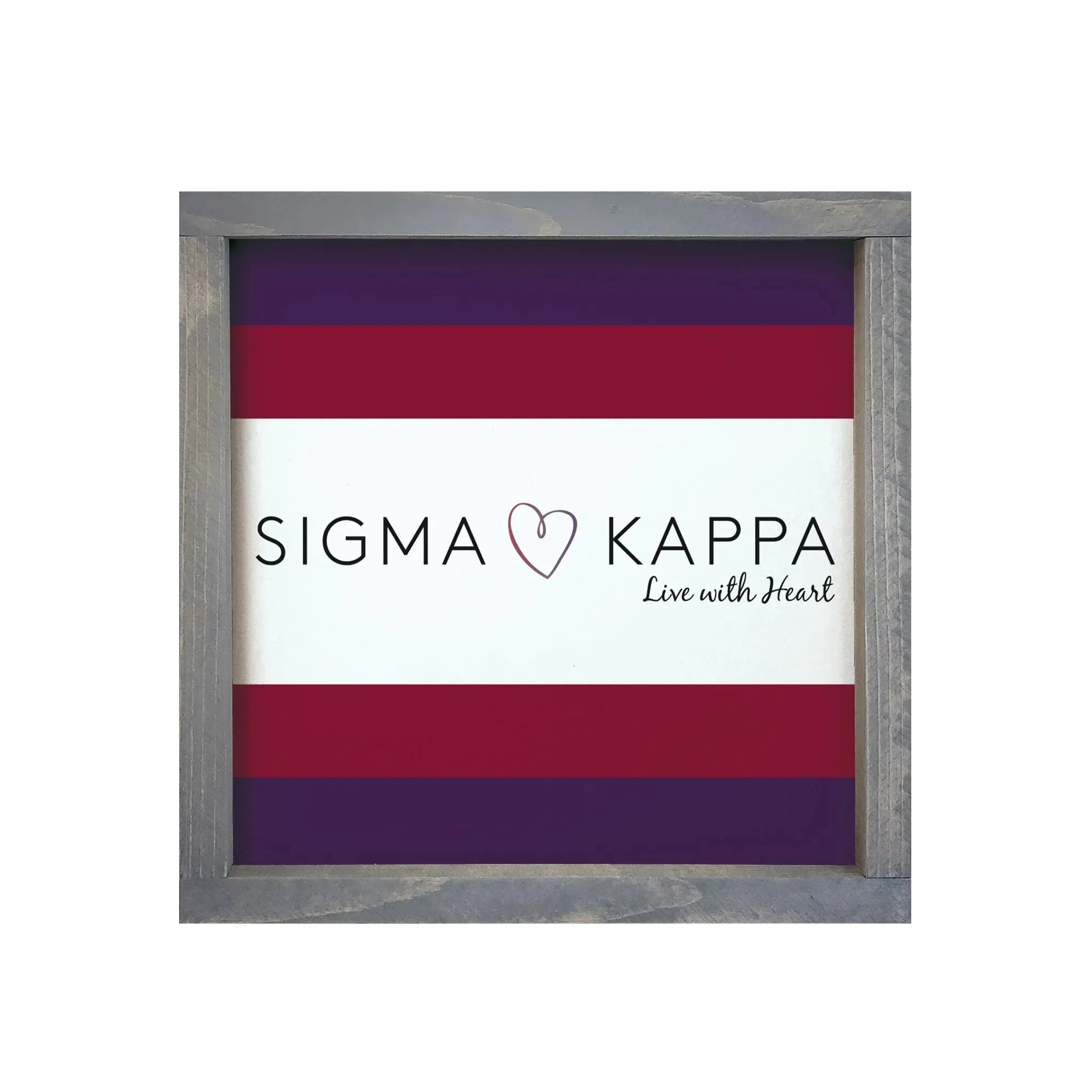 Sigma Kappa 12x12 Wood Framed Sign - Traditional Stripes Weathered Gray Wall Art & Signs