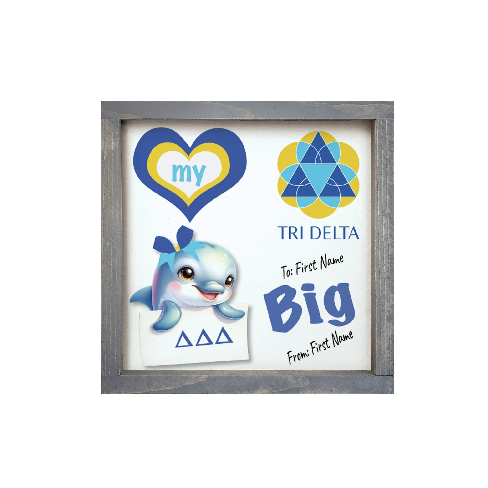Tri Delta Personalized 12x12 Love My Big Little Wood Framed Sign Big Weathered Gray Wall Art & Signs