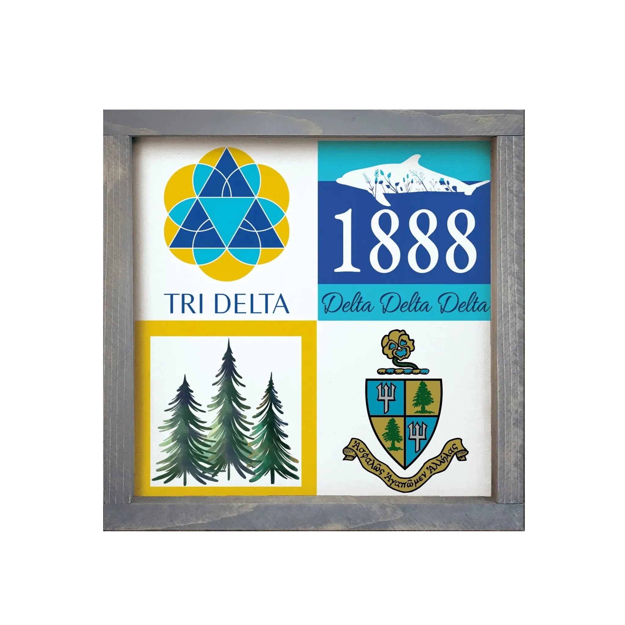 Tri Delta 12x12 Wood Framed Sign - Pine Tree Classic Color Block Weathered Gray Wall Art & Signs