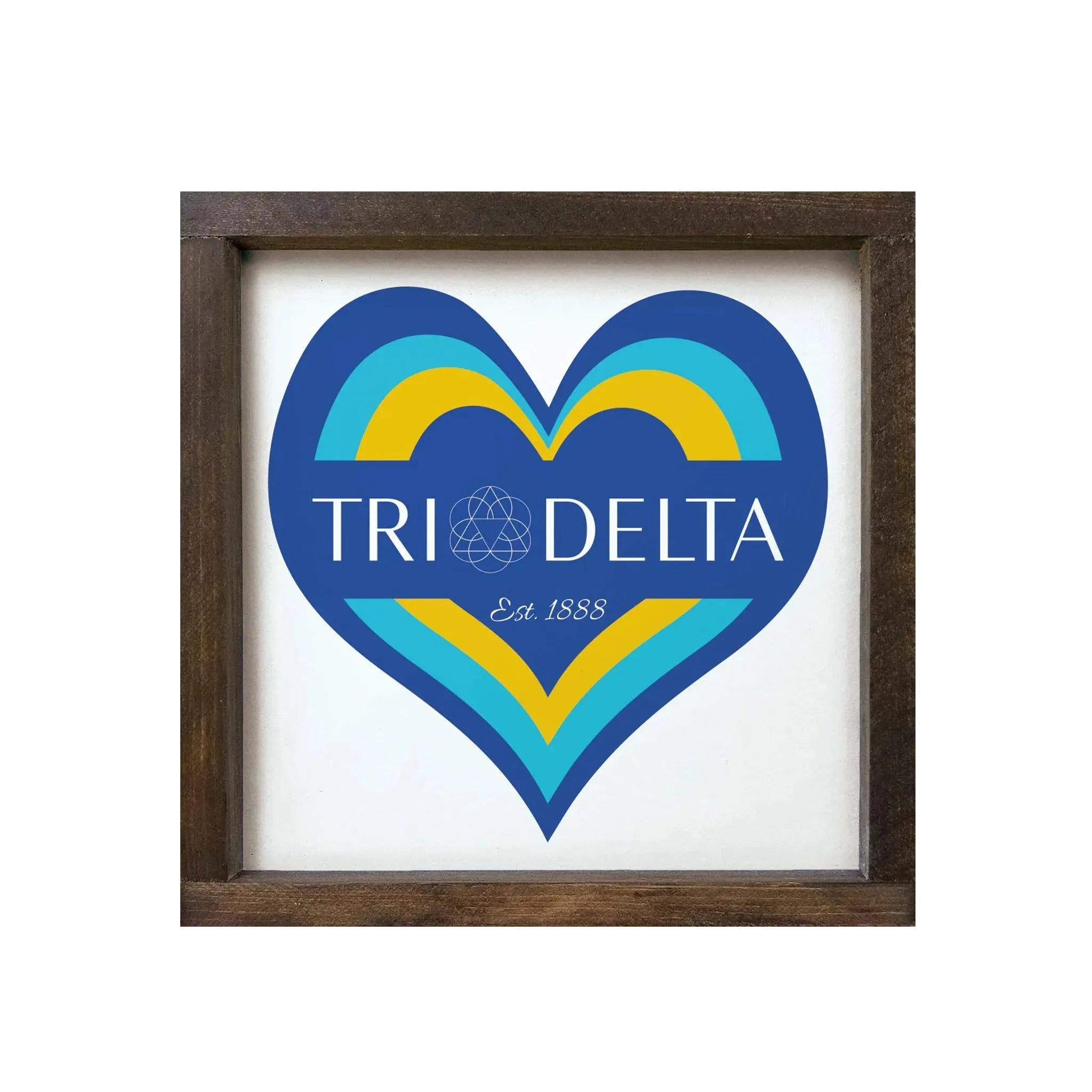 Tri Delta 12x12 Heart Wood Framed Sign Walnut Stain Wall Art & Signs