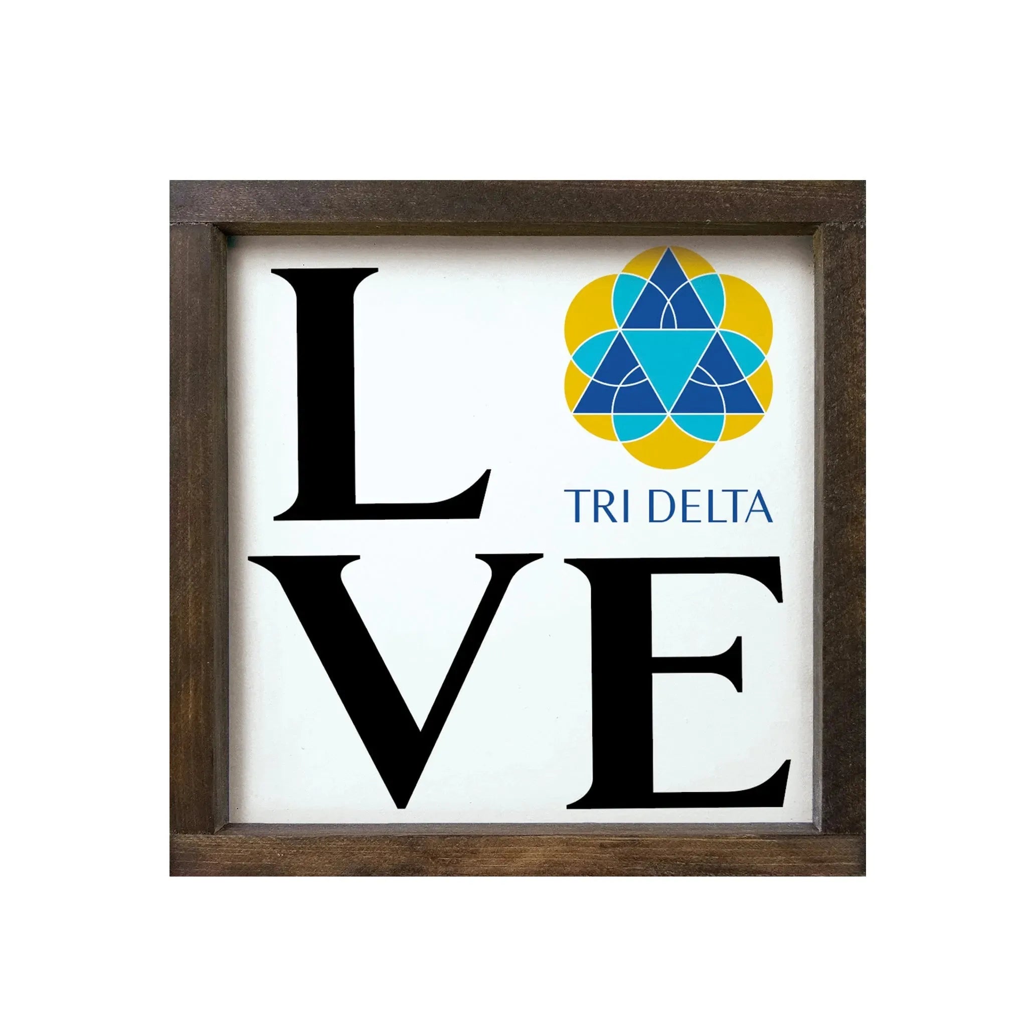 Tri Delta 12x12 "LOVE" Traditional Wood Framed Sign Walnut Stain Wall Art & Signs