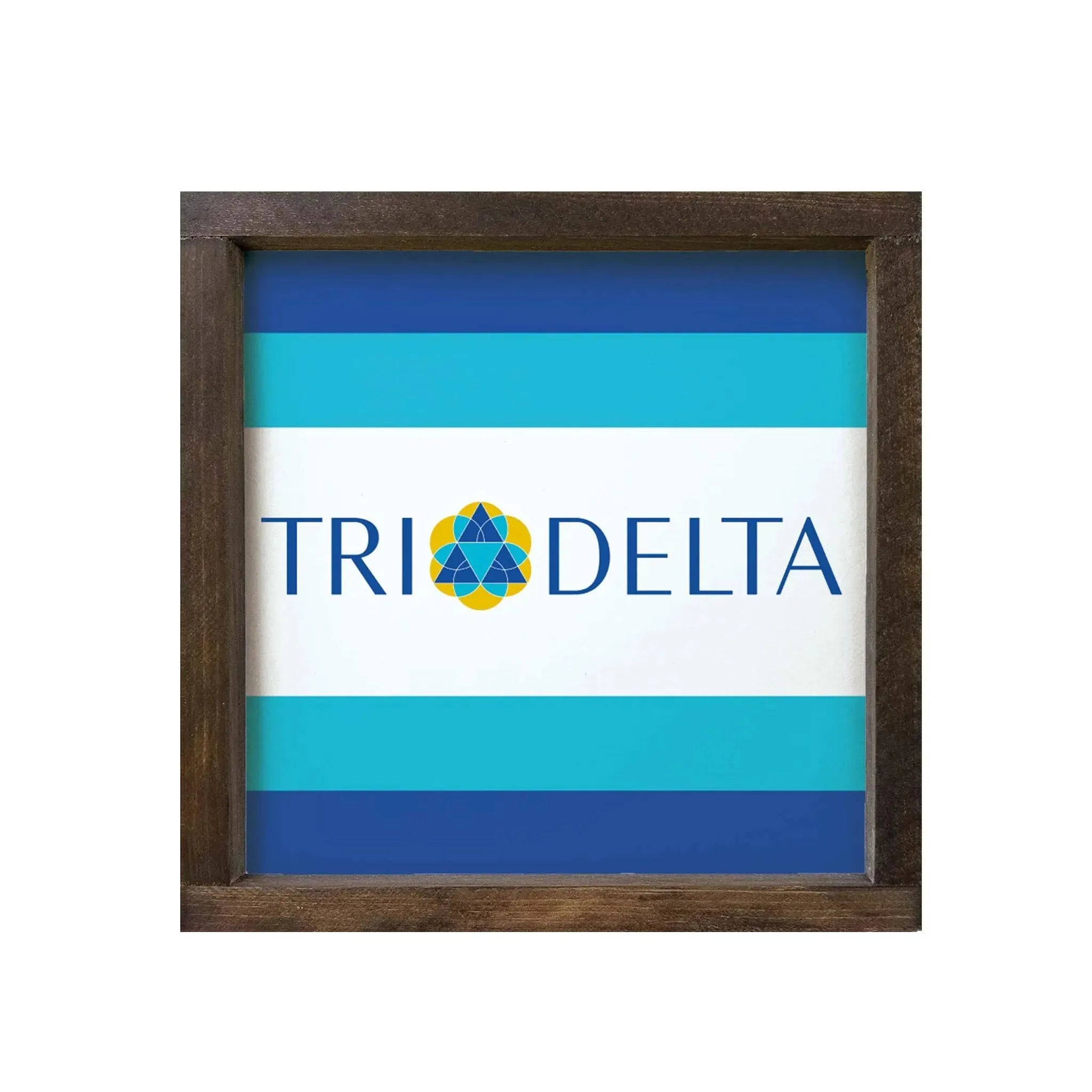Tri Delta 12x12 Wood Framed Sign - Stripes Walnut Stain Wall Art & Signs