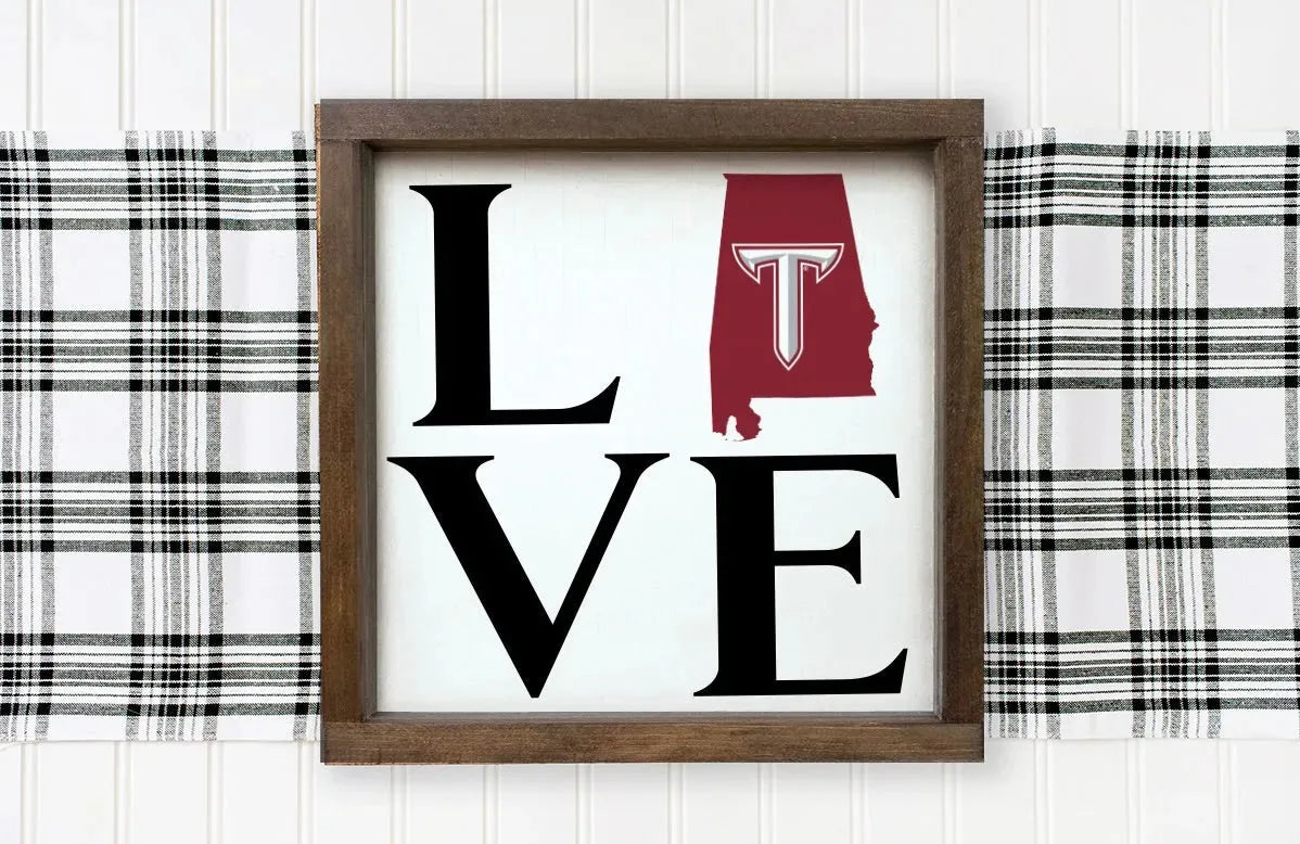 Troy University 12x12 Wood Framed Sign - "LOVE" State "T" Wall Art & Signs