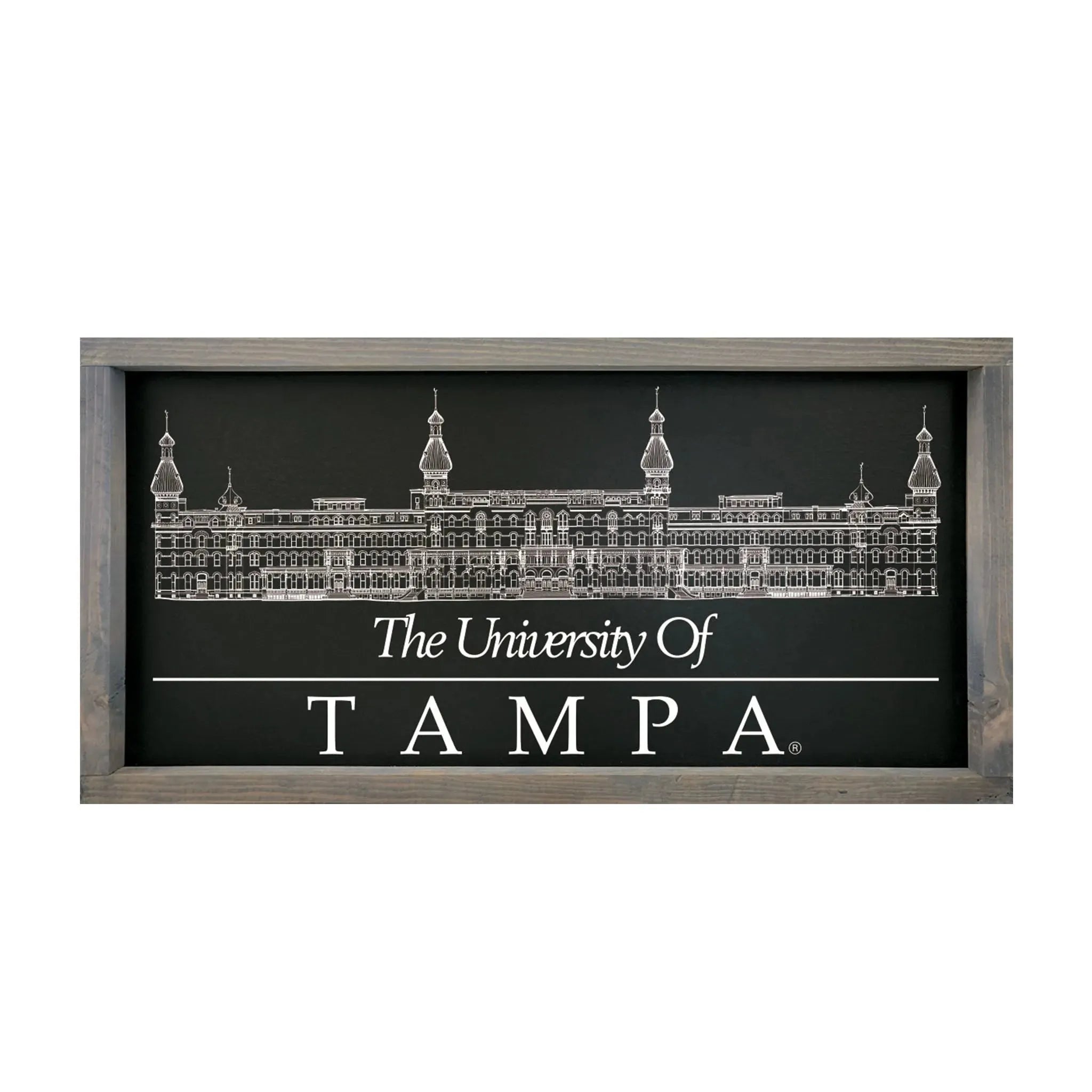 University of Tampa Plant Hall Wood Sign (Black) - 12"x24" Weathered Gray Wall Art & Signs