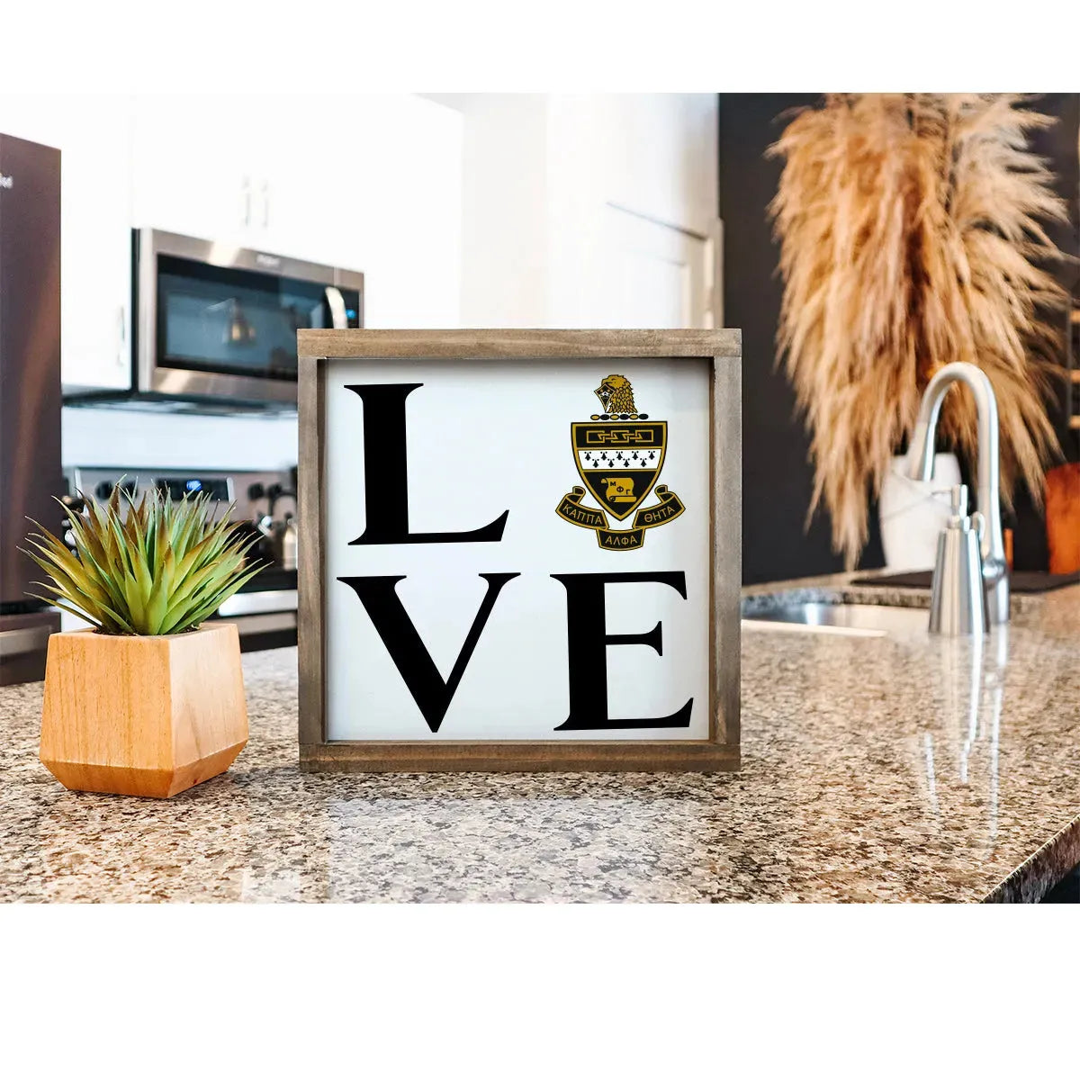 Kappa Alpha Theta 12x12 Wood Framed Sign - LOVE Coat of Arms Wall Art & Signs