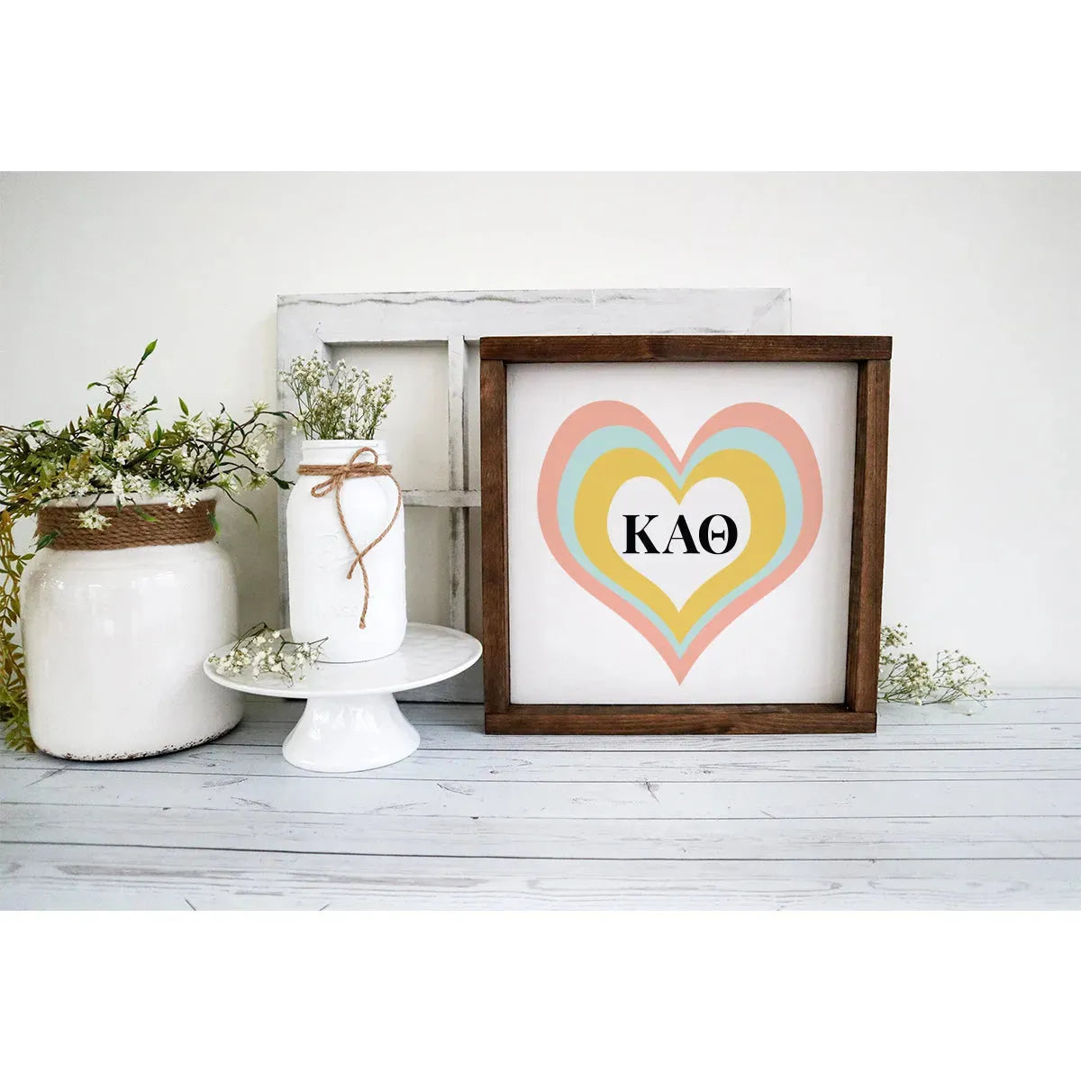Kappa Alpha Theta 12x12 Heart Wood Framed Sign Wall Art & Signs